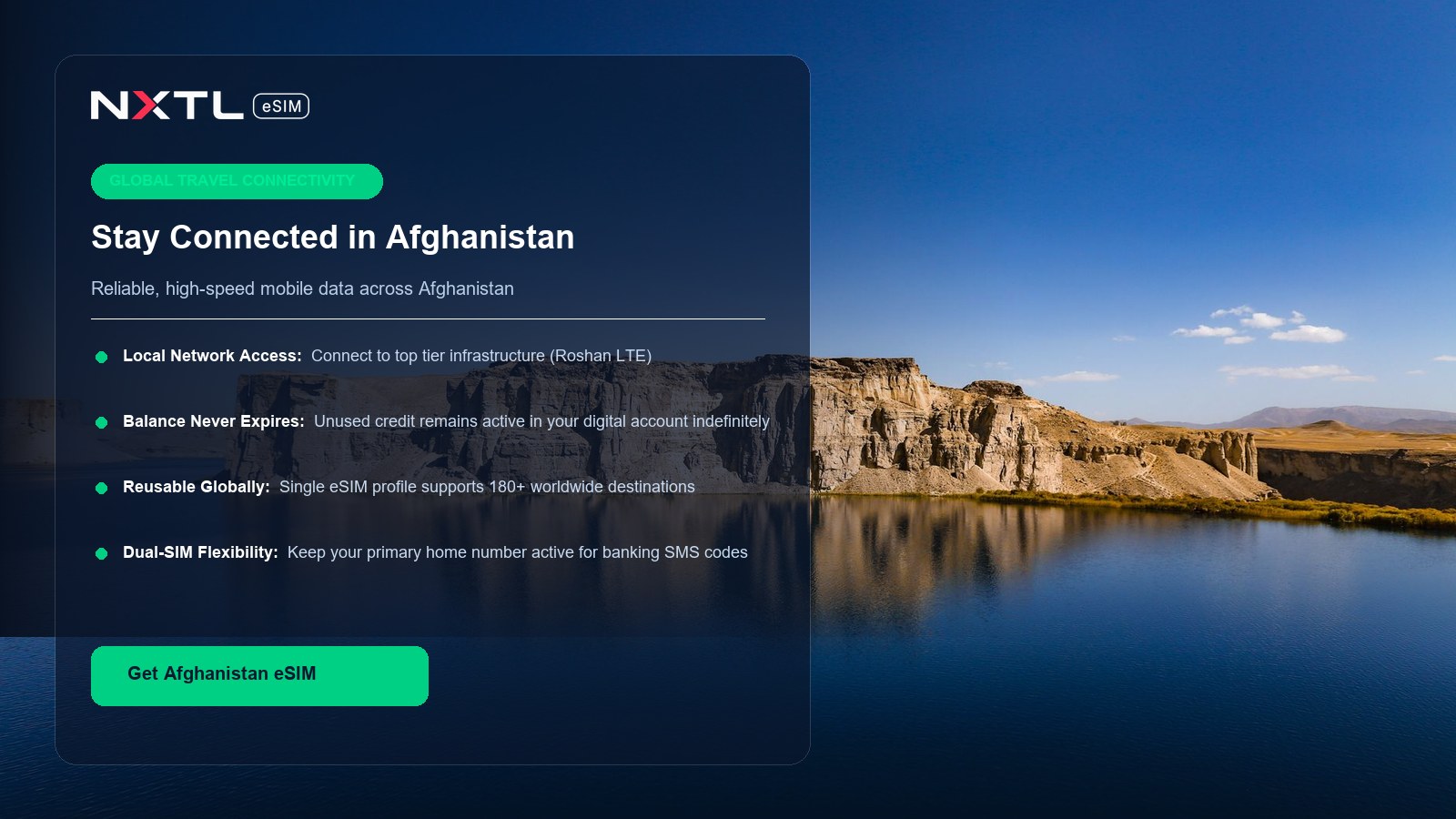 NXTL digital connectivity graphic illustrating mobile data coverage across Afghanistan transit corridors