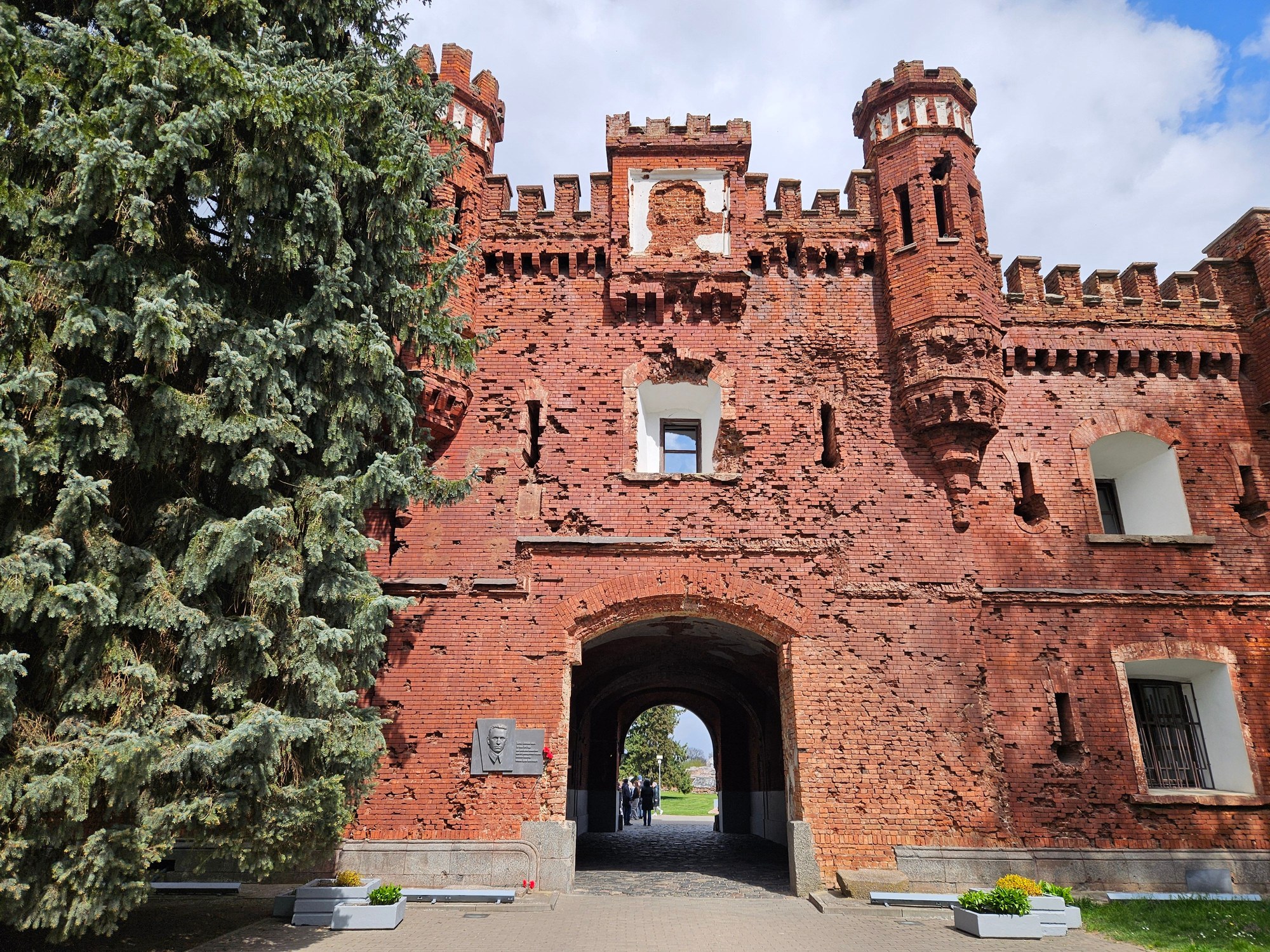 Massive stone monument sculpture at the Brest Hero-Fortress memorial complex in western Belarus