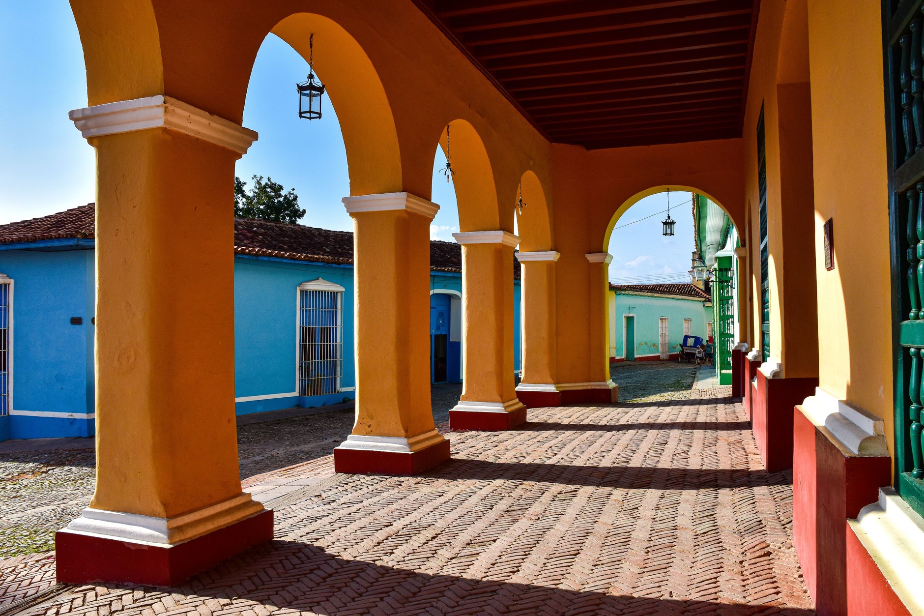 Historic 17th-century colonial streetscapes and pastel architecture in St. George's