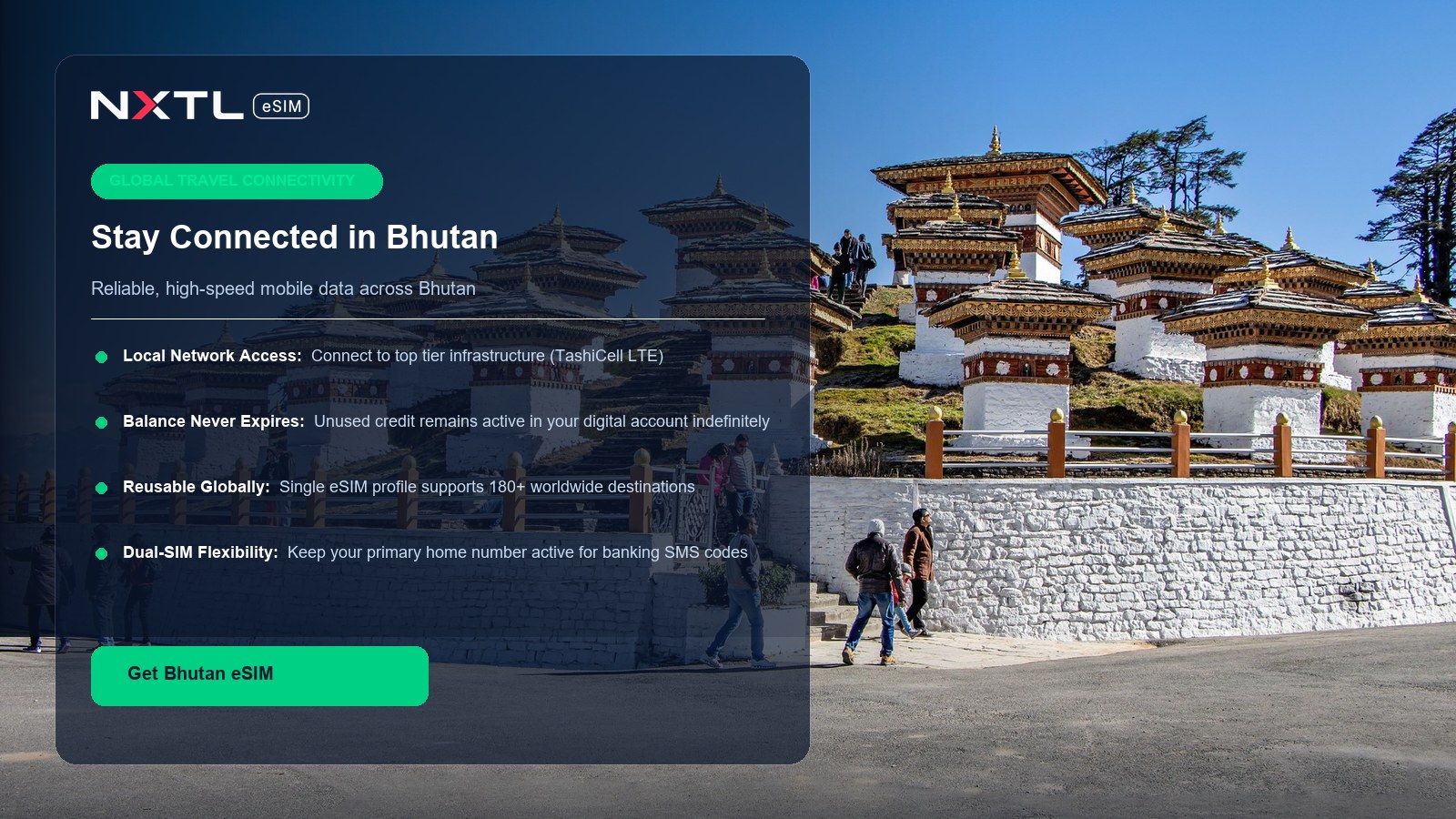 NXTL eSIM digital card for reliable mobile internet across Bhutan