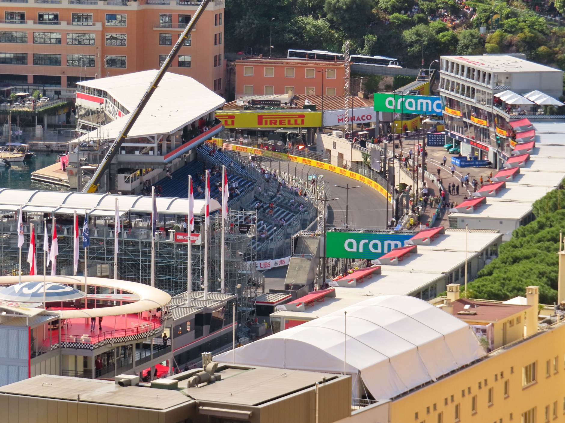 The harbor-side bend and waterfront boulevard along the legendary Monaco Grand Prix circuit