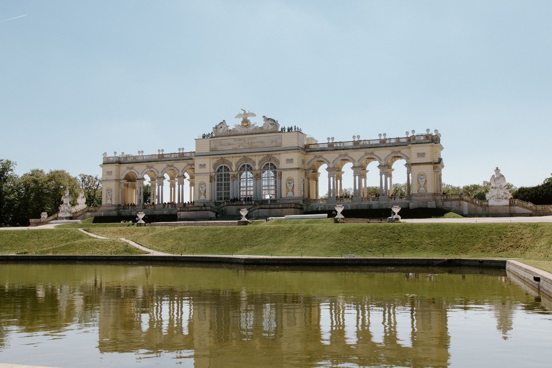 The neoclassical Gloriette colonnade crowns the palace gardens at Schönbrunn in Vienna