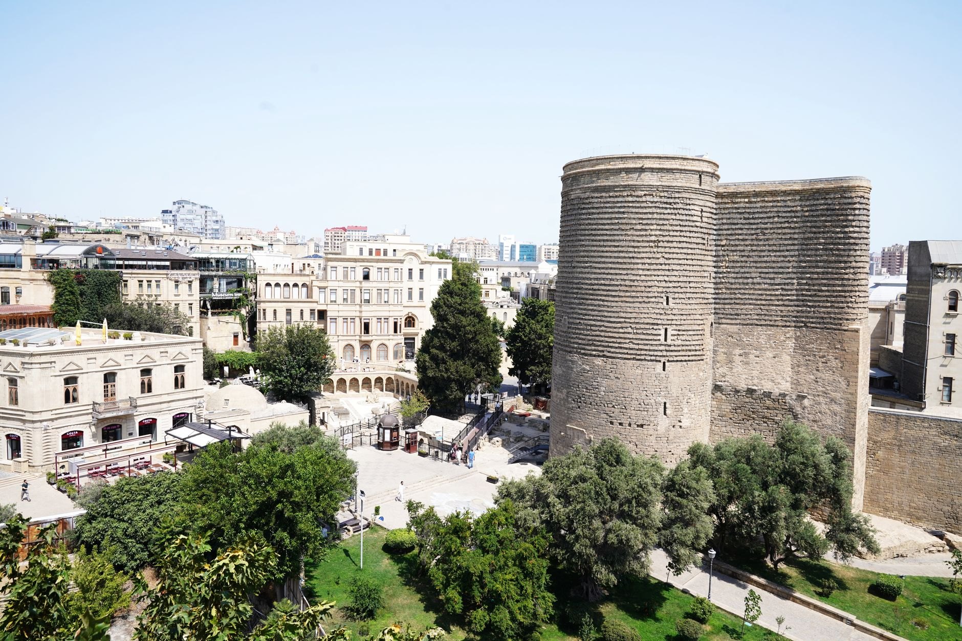 Ancient stone ramparts and the enigmatic cylindrical Maiden Tower inside Baku's UNESCO-protected Old City