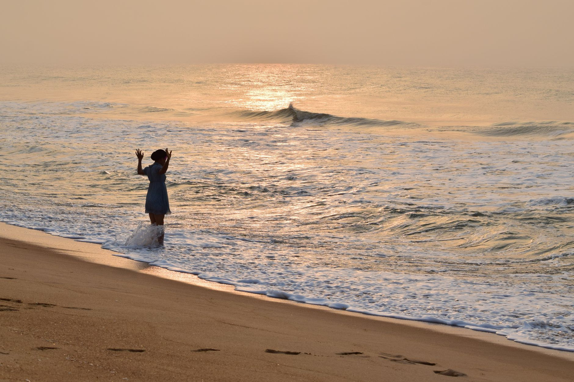 Coastal beach along the Atlantic Ocean near Ouidah under evening skies beside coconut palms