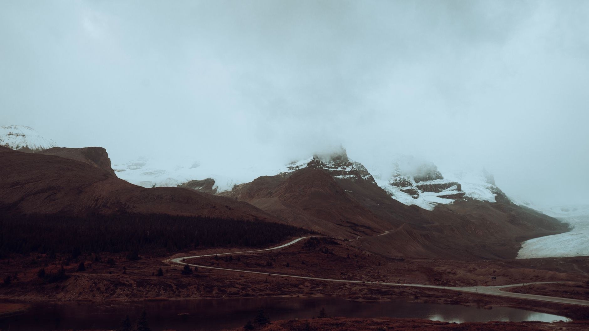 Vast tongue of the Athabasca Glacier flowing from the Columbia Icefield
