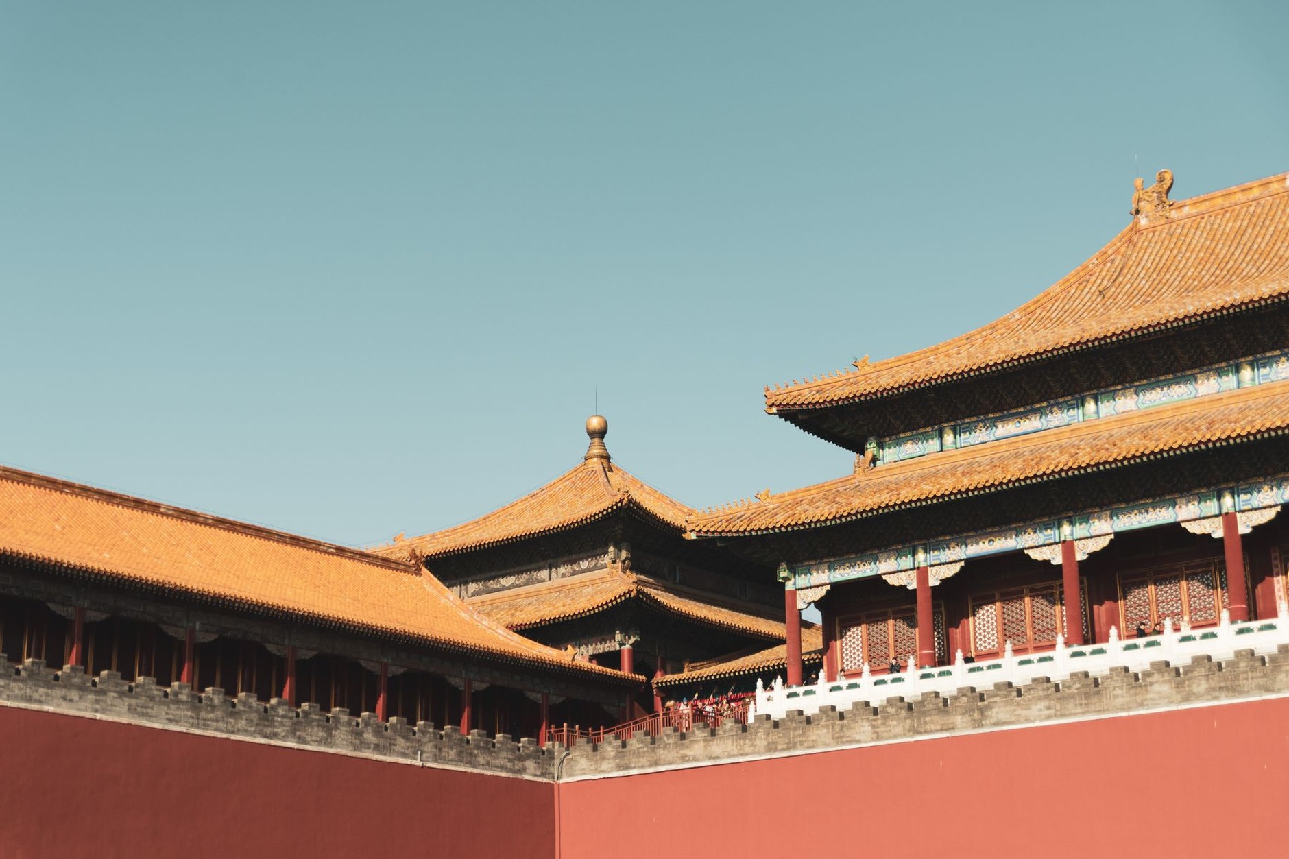 Monumental Hall of Supreme Harmony with crimson pillars and imperial yellow glazed tile roofs inside Beijing's Forbidden City