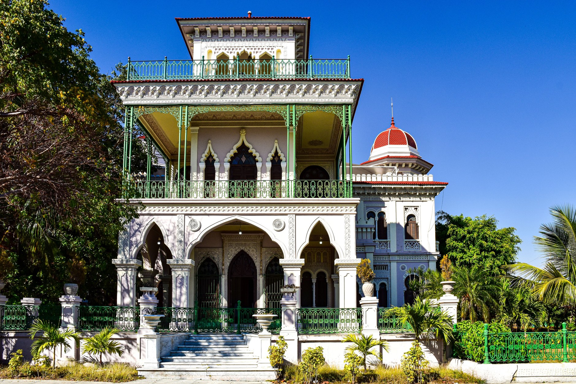 The ornate Moorish and neoclassical facade of Palacio de Valle overlooking the bay in Cienfuegos