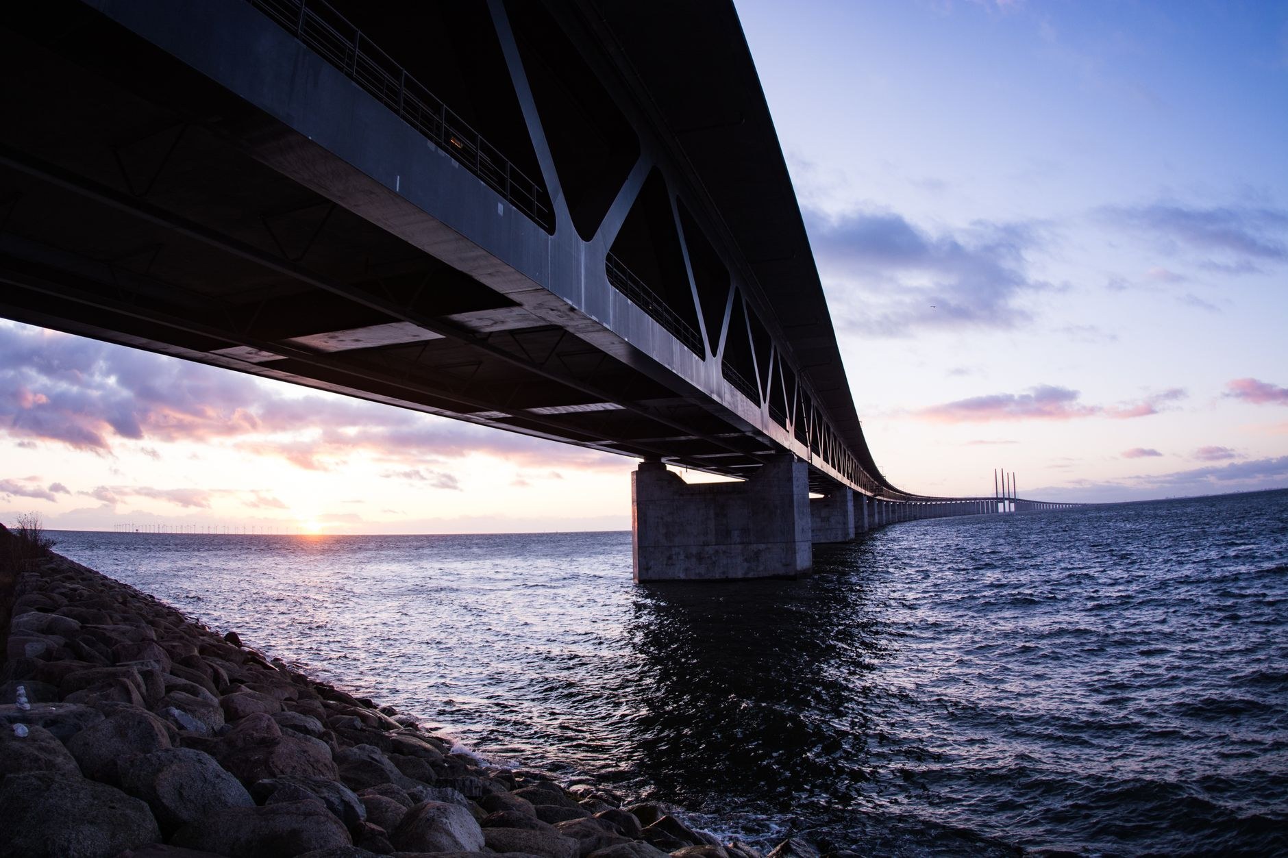Suspension bridge pylons of the Great Belt Fixed Link connecting the Danish islands of Zealand and Funen