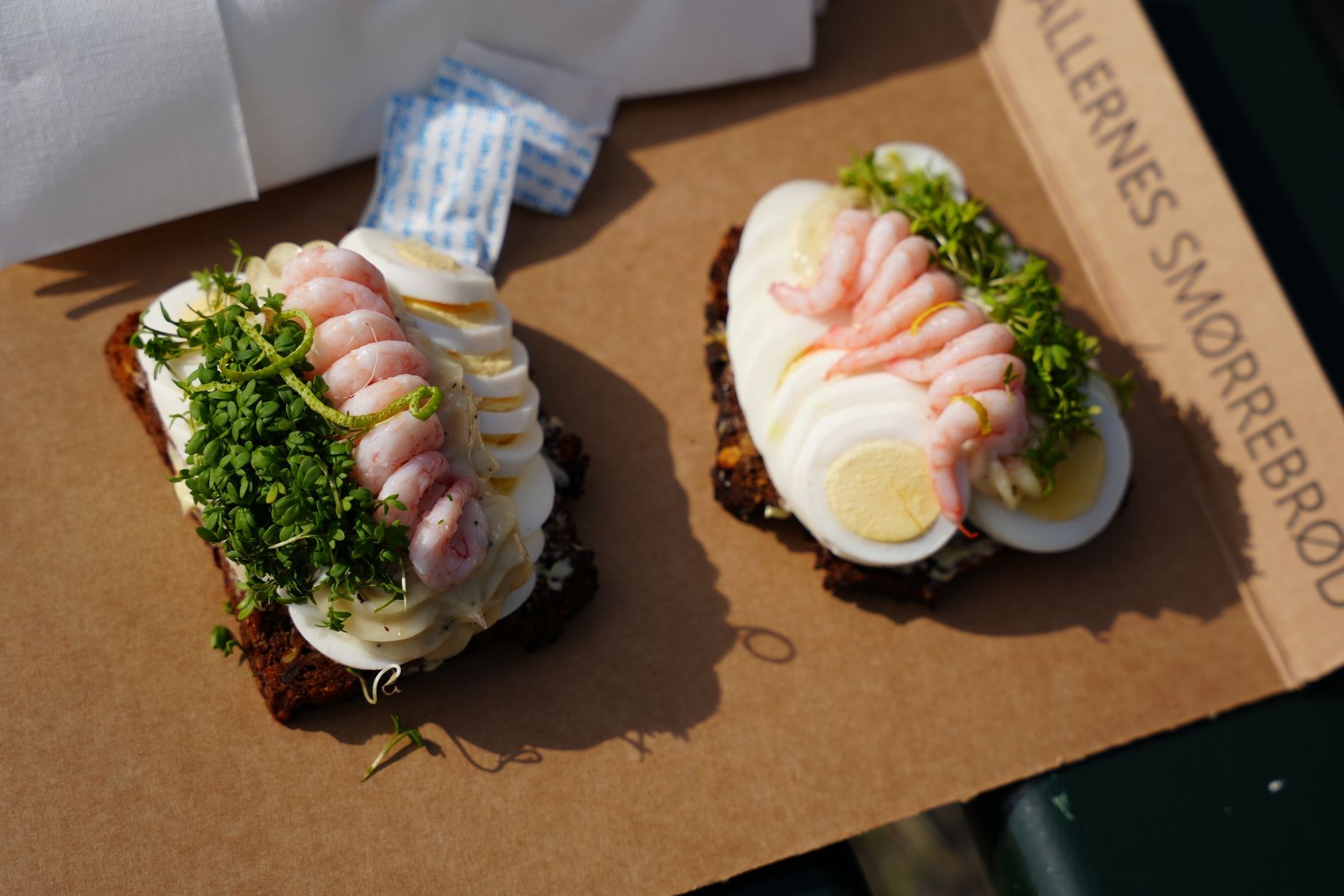 Artfully assembled Danish open-faced sandwich topped with pickled herring, fresh dill, and red onion on rye bread