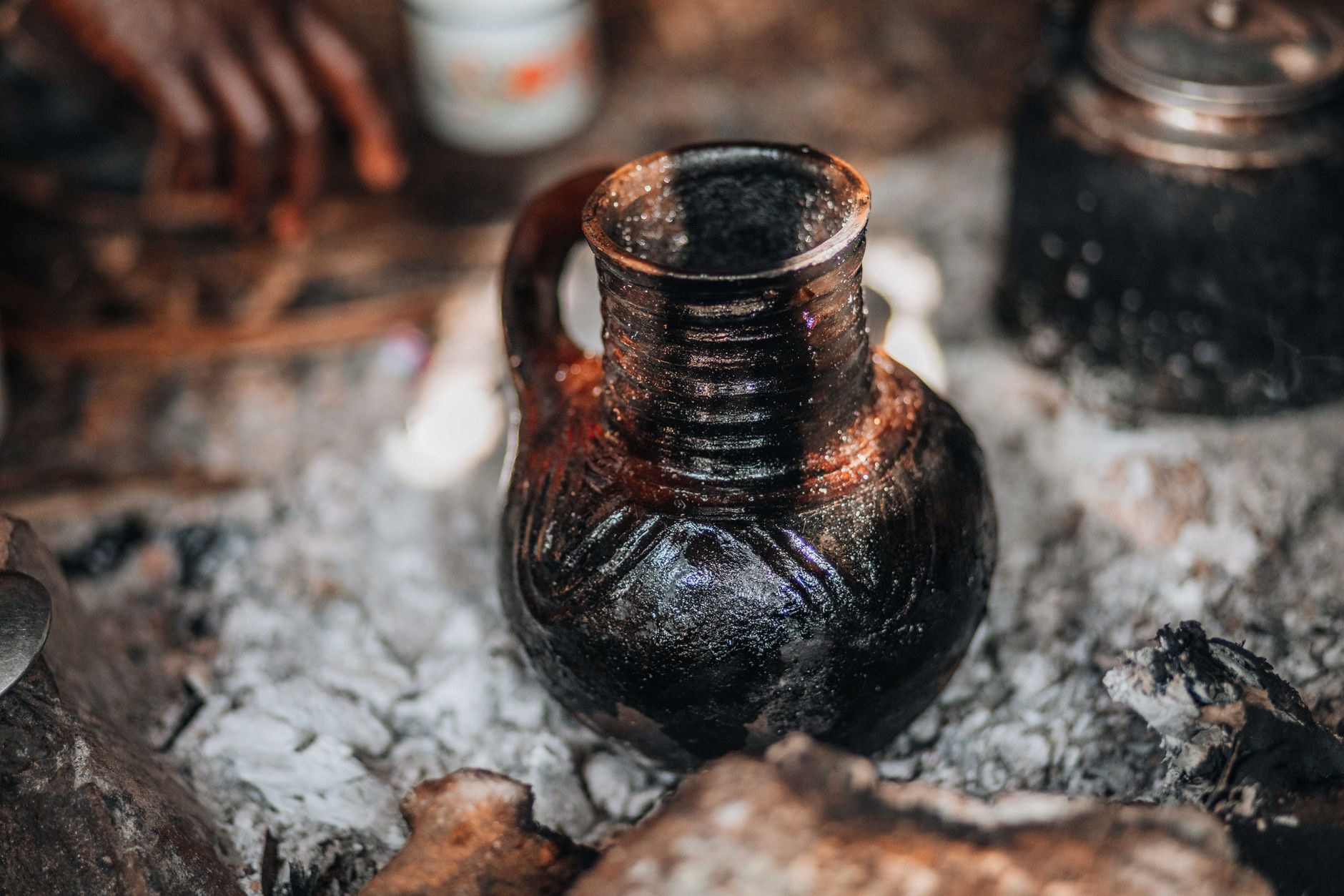 Traditional handcrafted clay cooking vessels and earthenware pots used in heritage Ethiopian food preparation