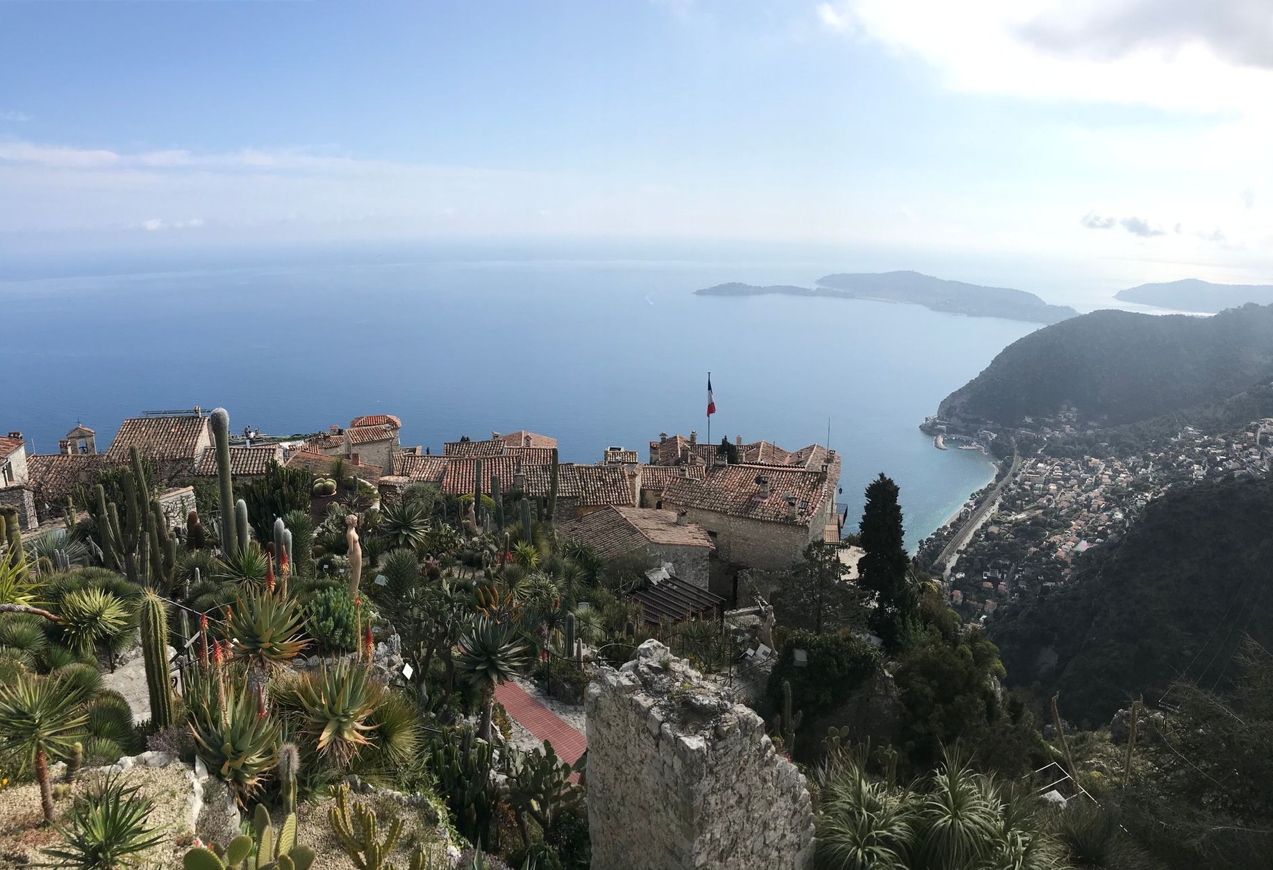 Perched medieval village of Èze overlooking the deep blue Mediterranean Sea