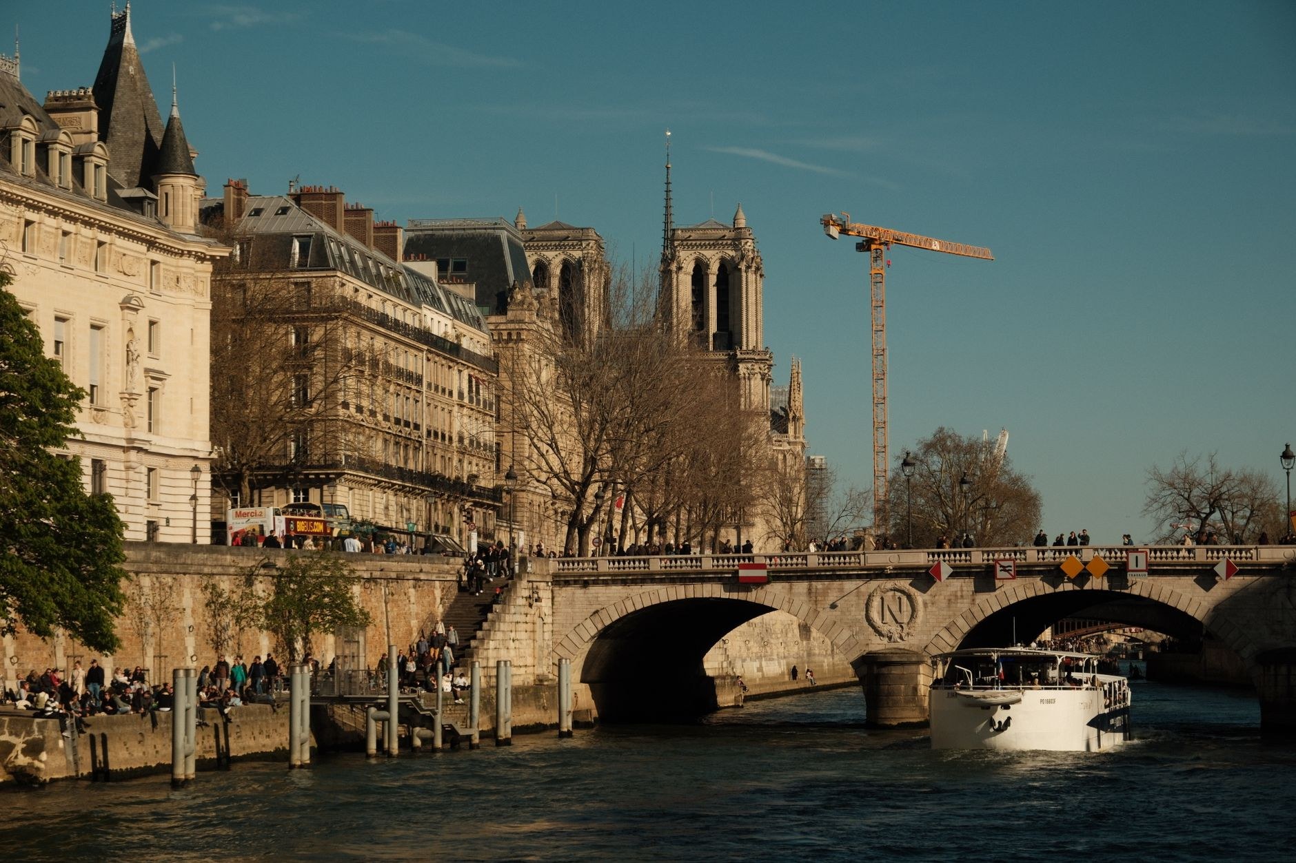Gothic spires and flying buttresses of Notre-Dame on the Île de la Cité
