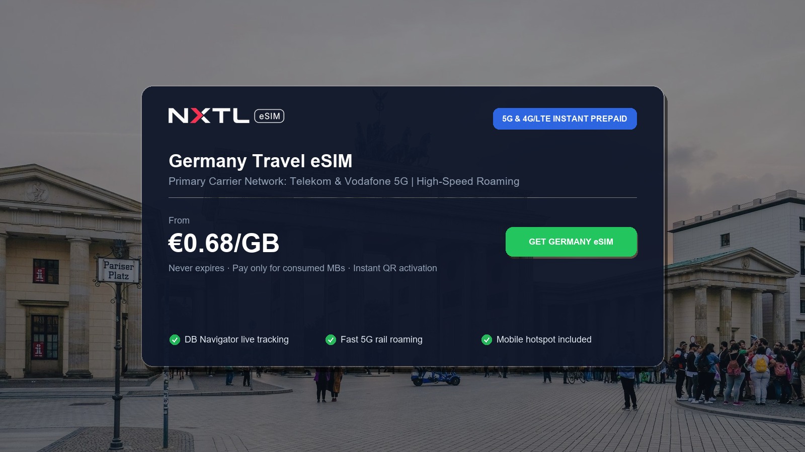 NXTL Germany prepaid travel eSIM high-speed coverage options across Deutsche Bahn rail routes