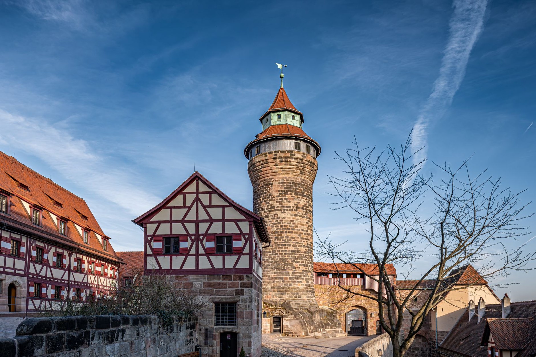 The medieval sandstone walls and towers of Nuremberg Imperial Castle