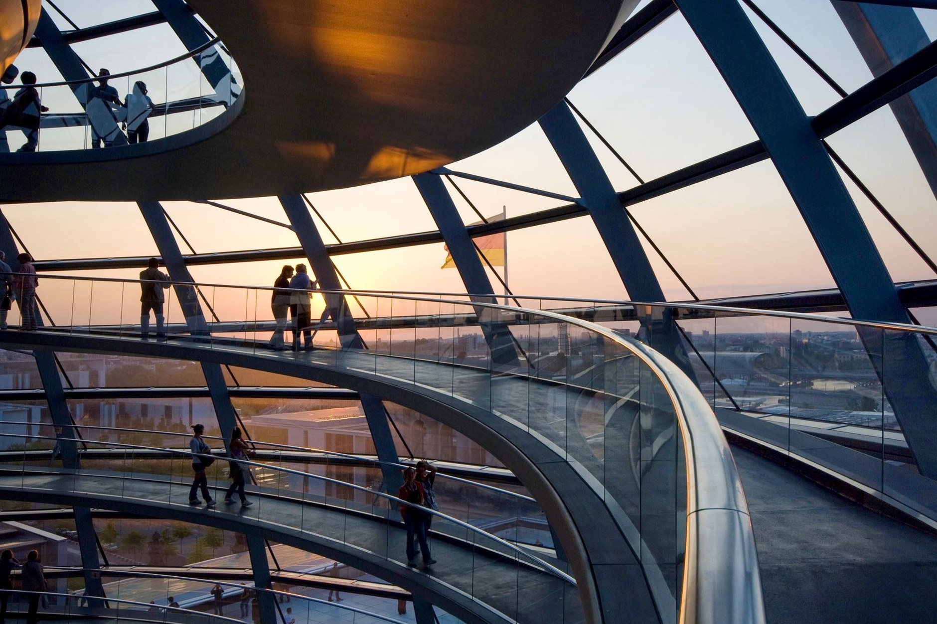 The glass dome of the Reichstag building in Berlin