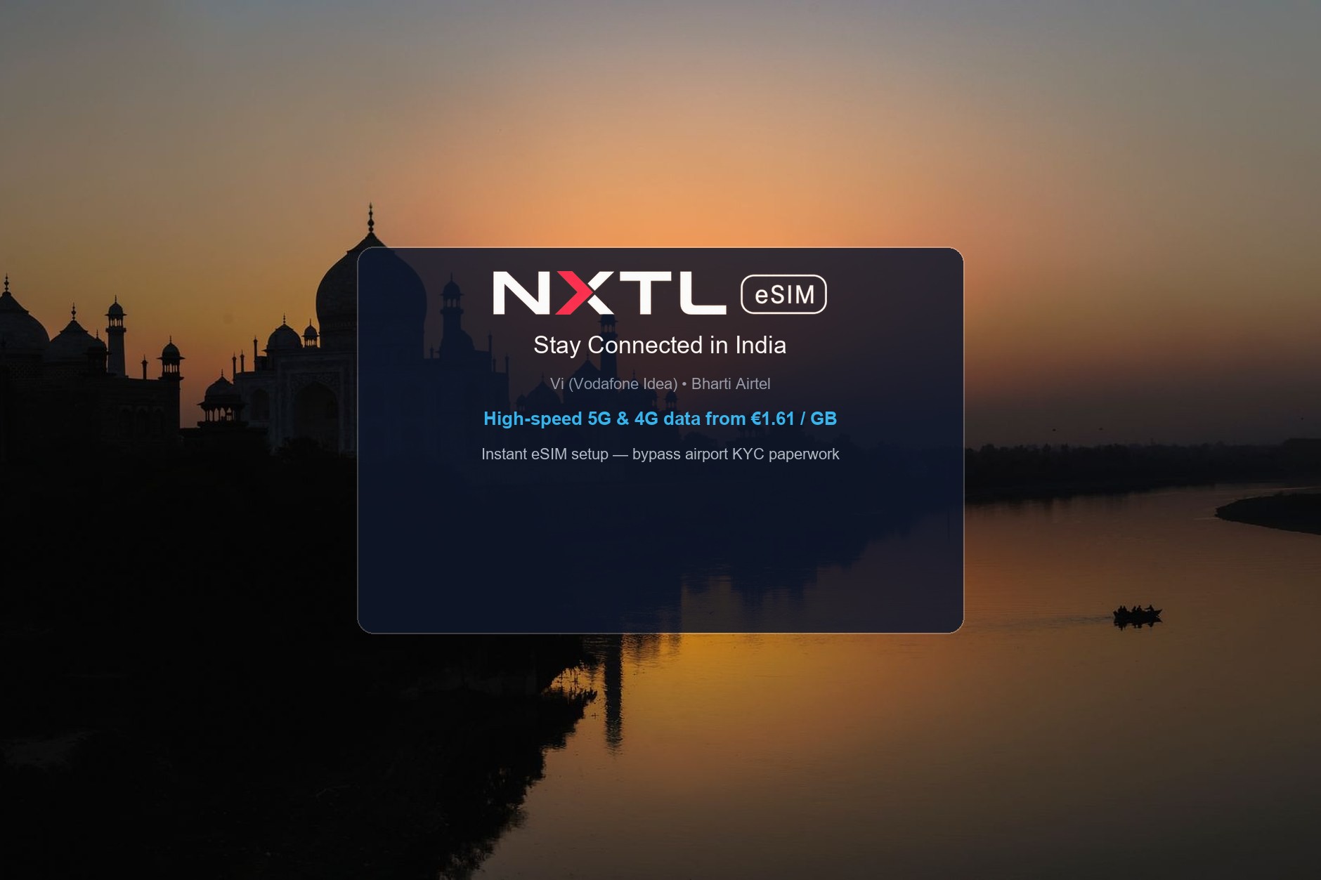 NXTL mobile data connectivity card for travelers visiting India
