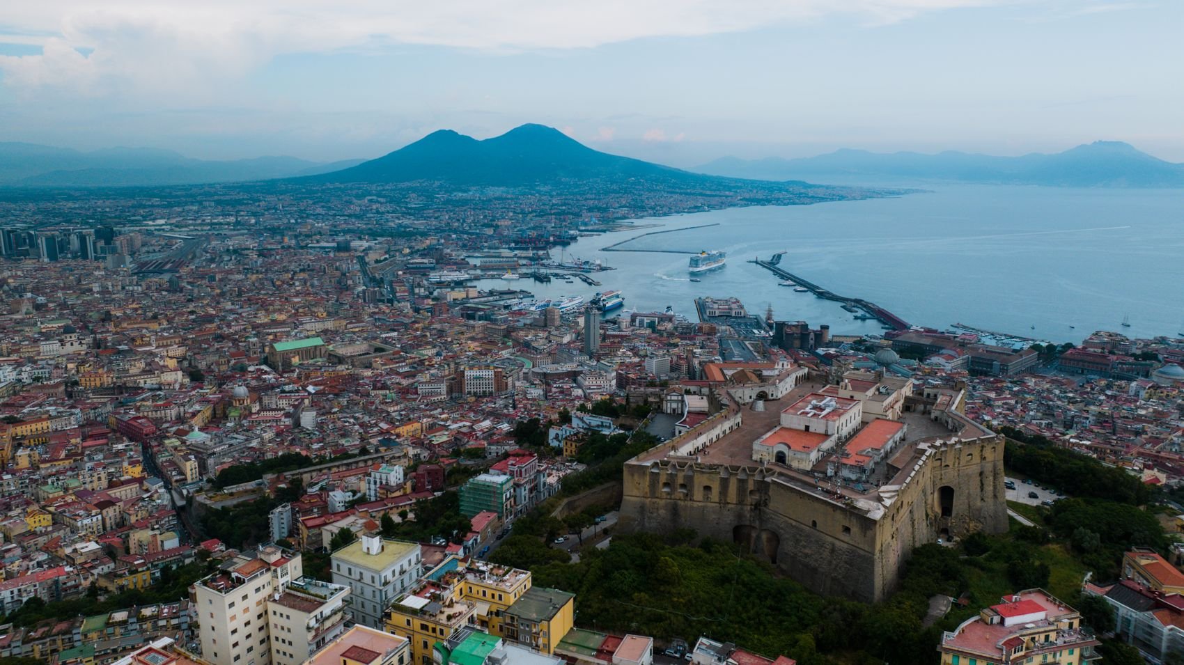 Naples and its bay with Mount Vesuvius in the distance