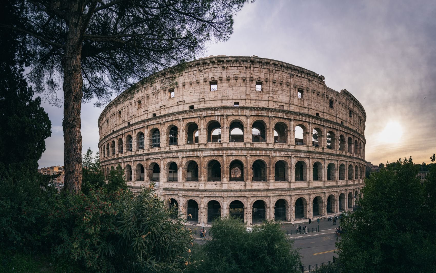 The Colosseum in Rome framed by trees