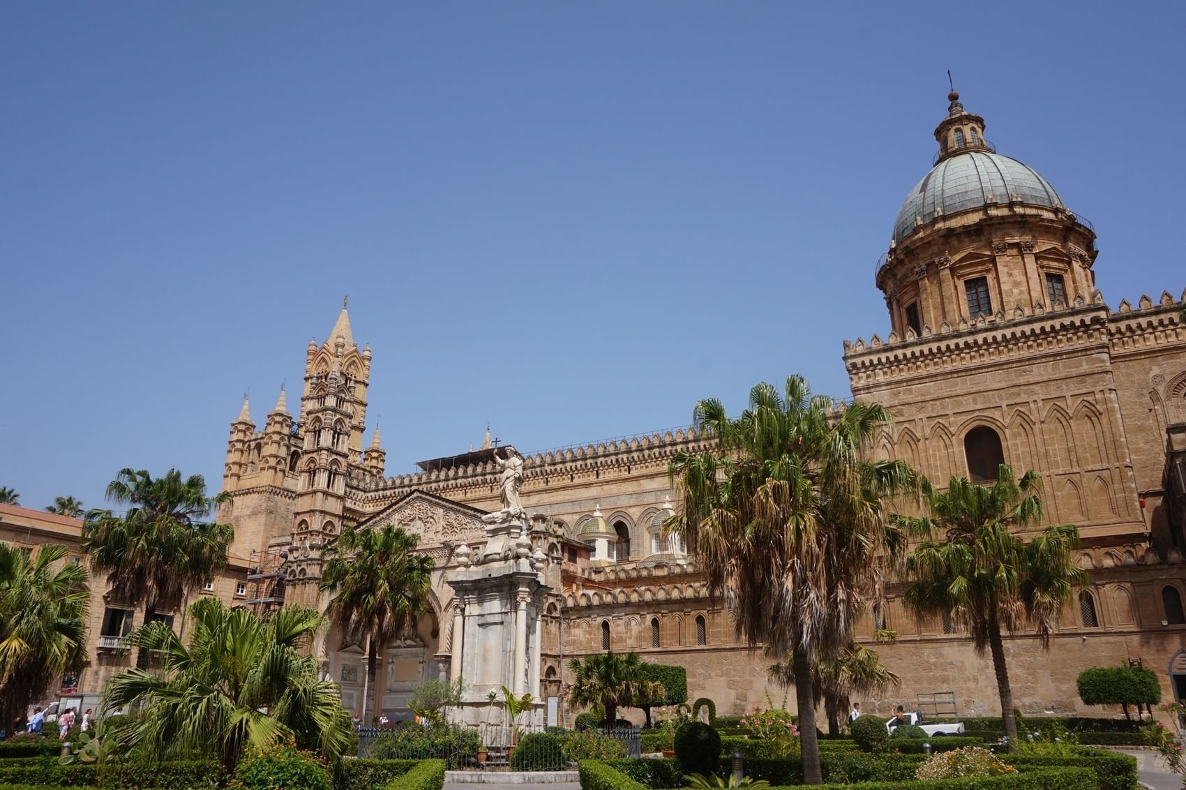 Palermo Cathedral with palm trees in Sicily