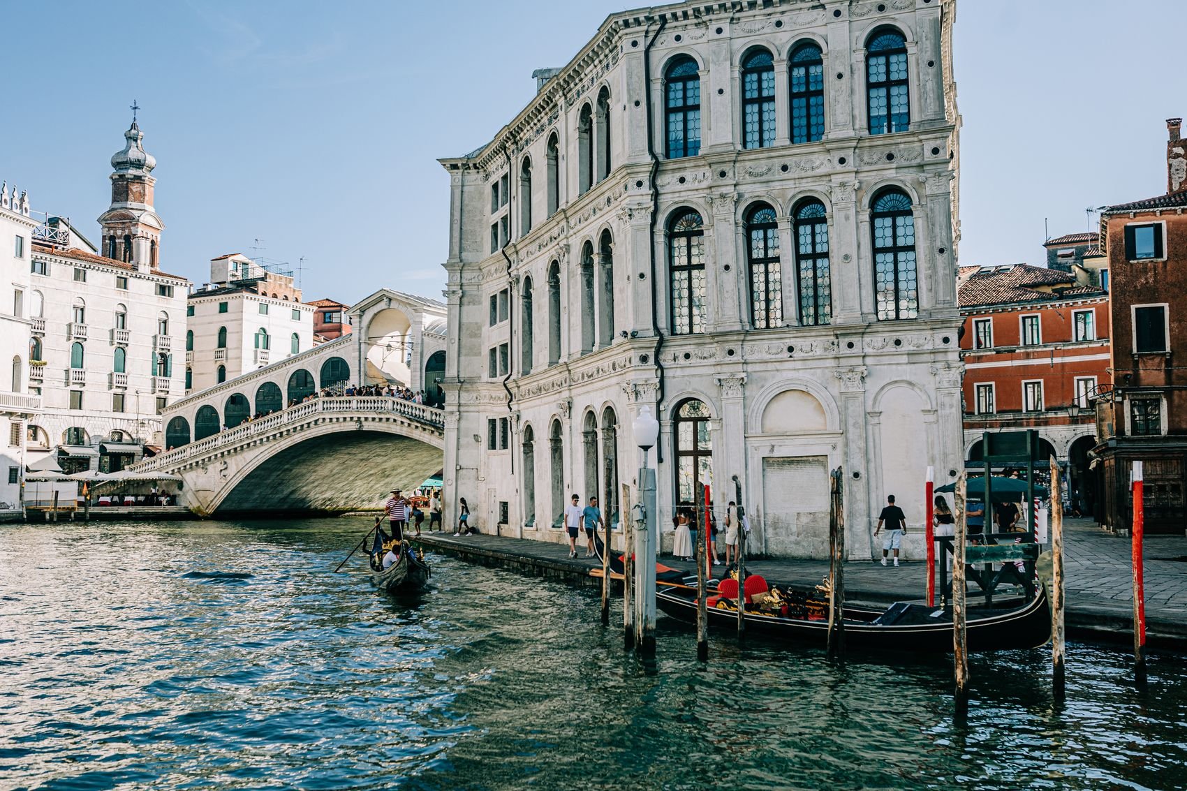 The Rialto Bridge crossing the Grand Canal in Venice
