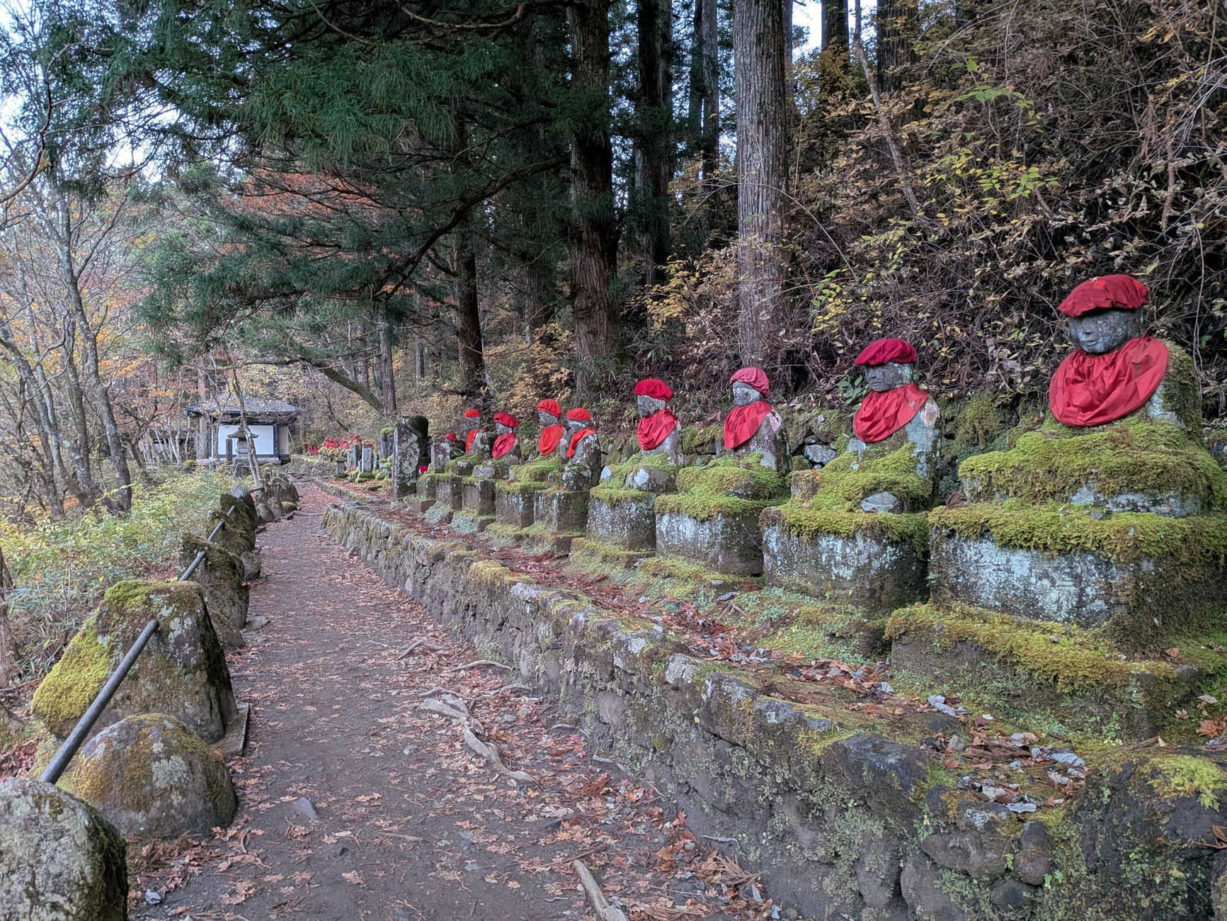 Jizō statues on a path in Nikkō