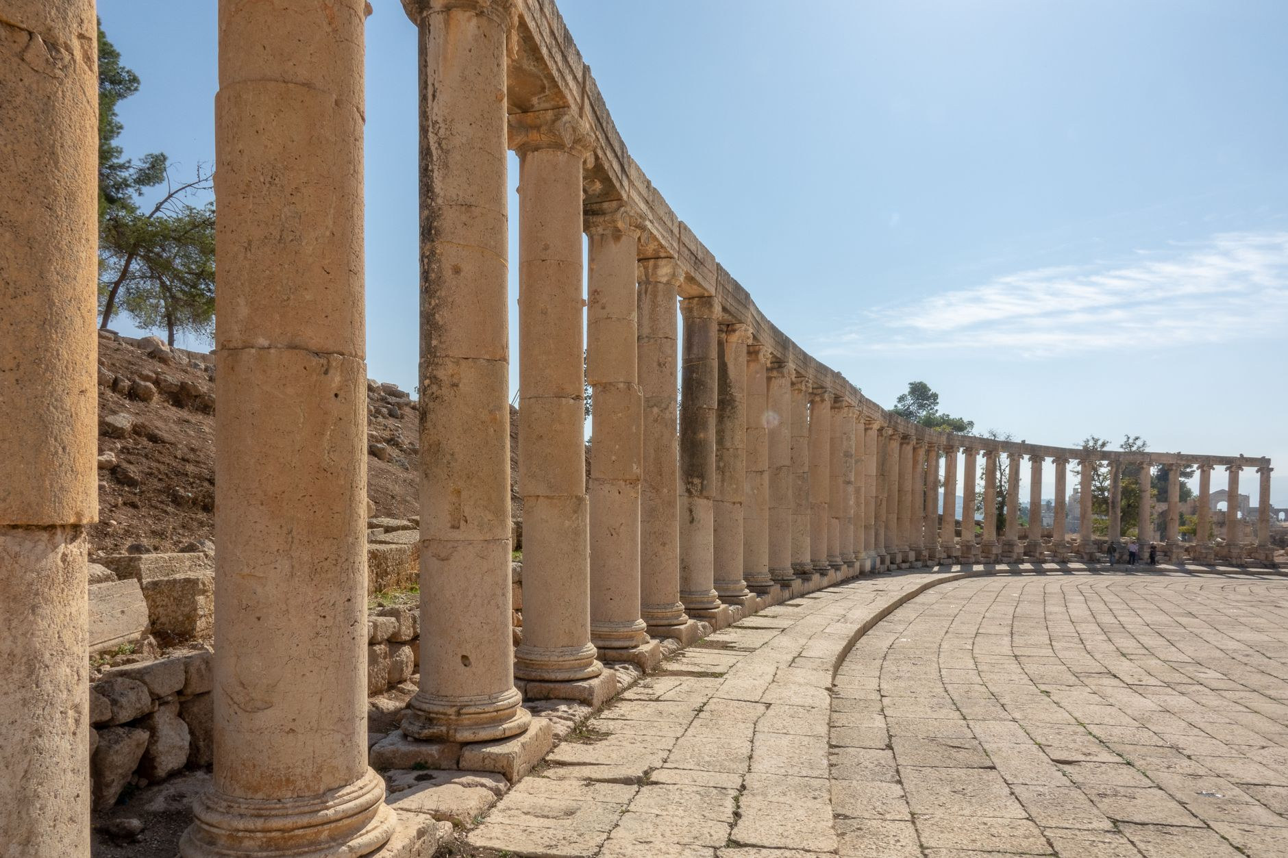 Ancient Corinthian columns along the Cardo Maximus in Jerash