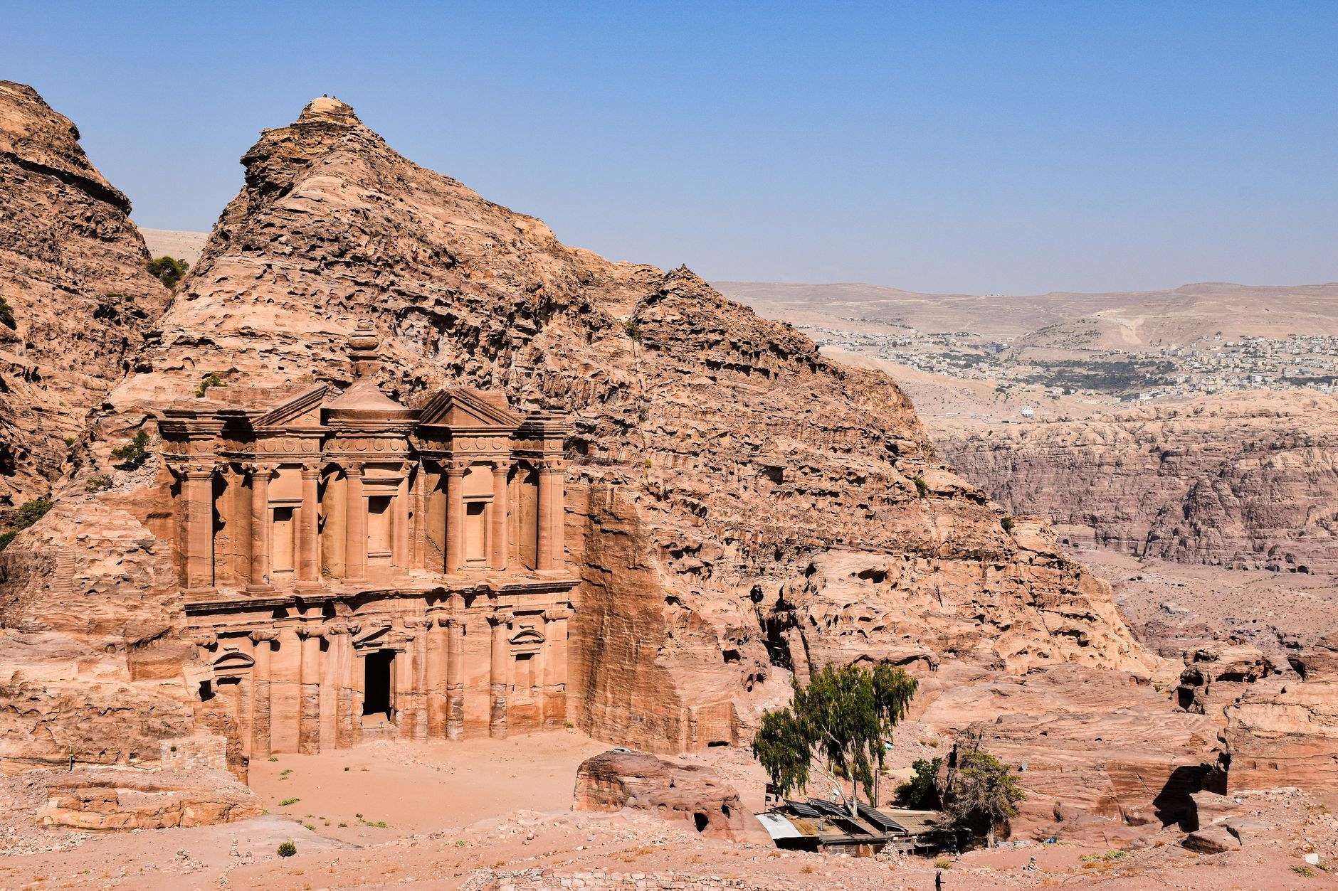 Colossal rock-cut Monastery perched high in the mountains of Petra