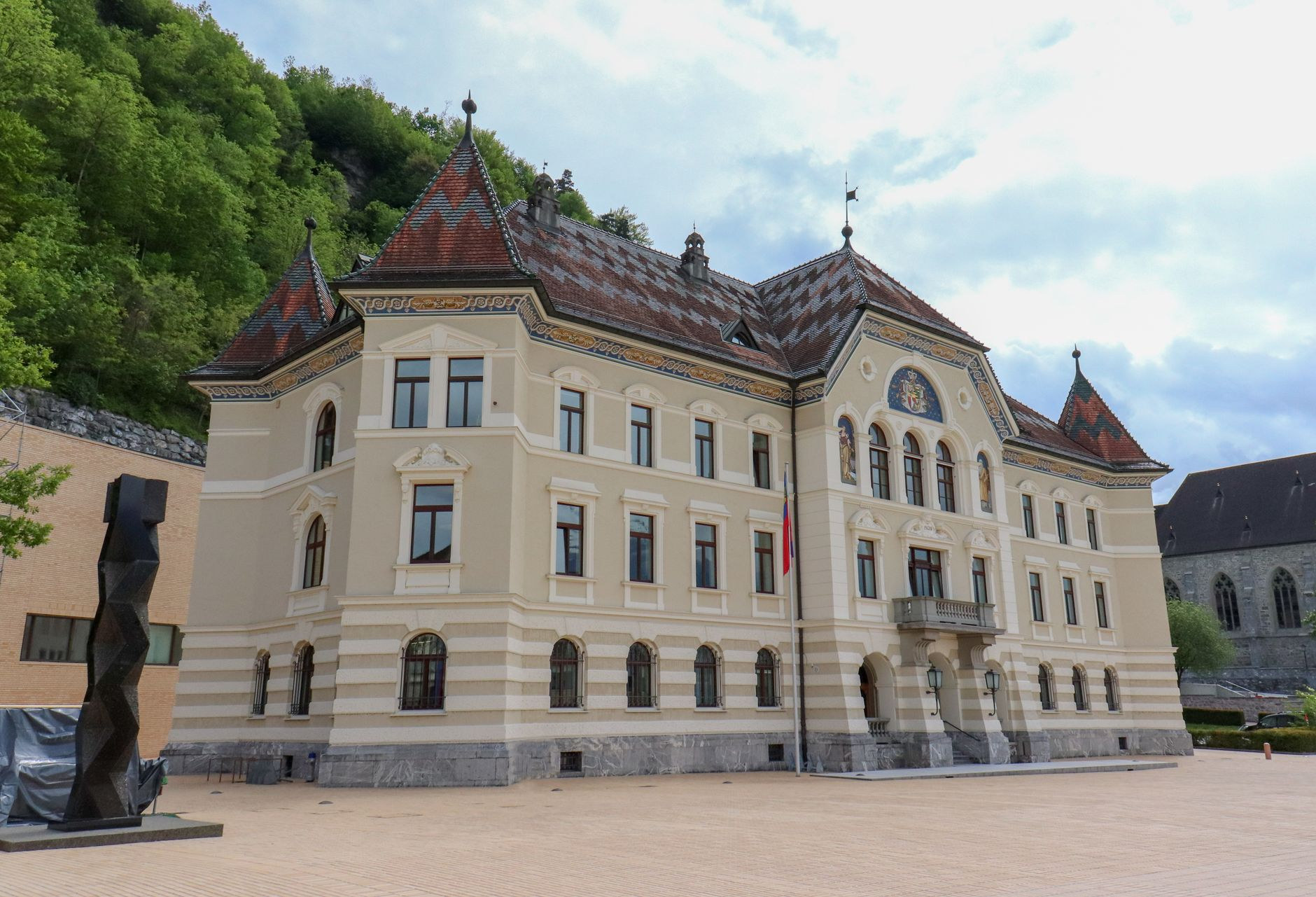 Neoclassical Government House and Landtag parliament building in Peter-Kaiser-Platz in central Vaduz