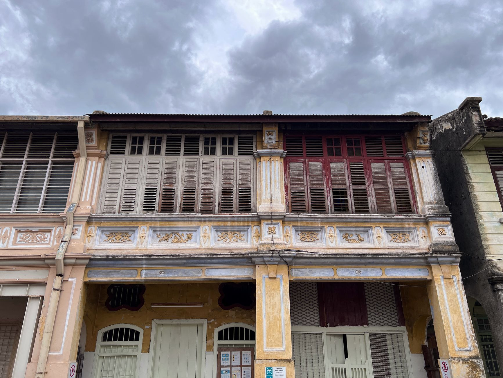 Historic colonial shophouses in George Town, Penang