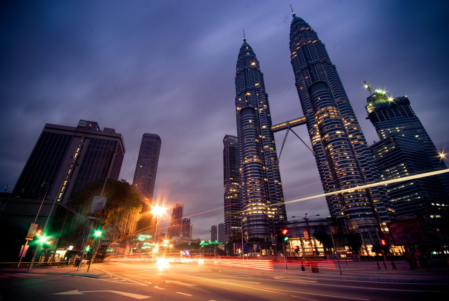 Vibrant illuminated skyline of central Kuala Lumpur