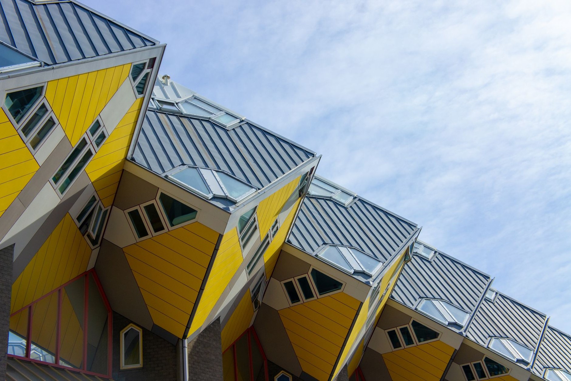 The iconic yellow tilted Cube Houses in Rotterdam