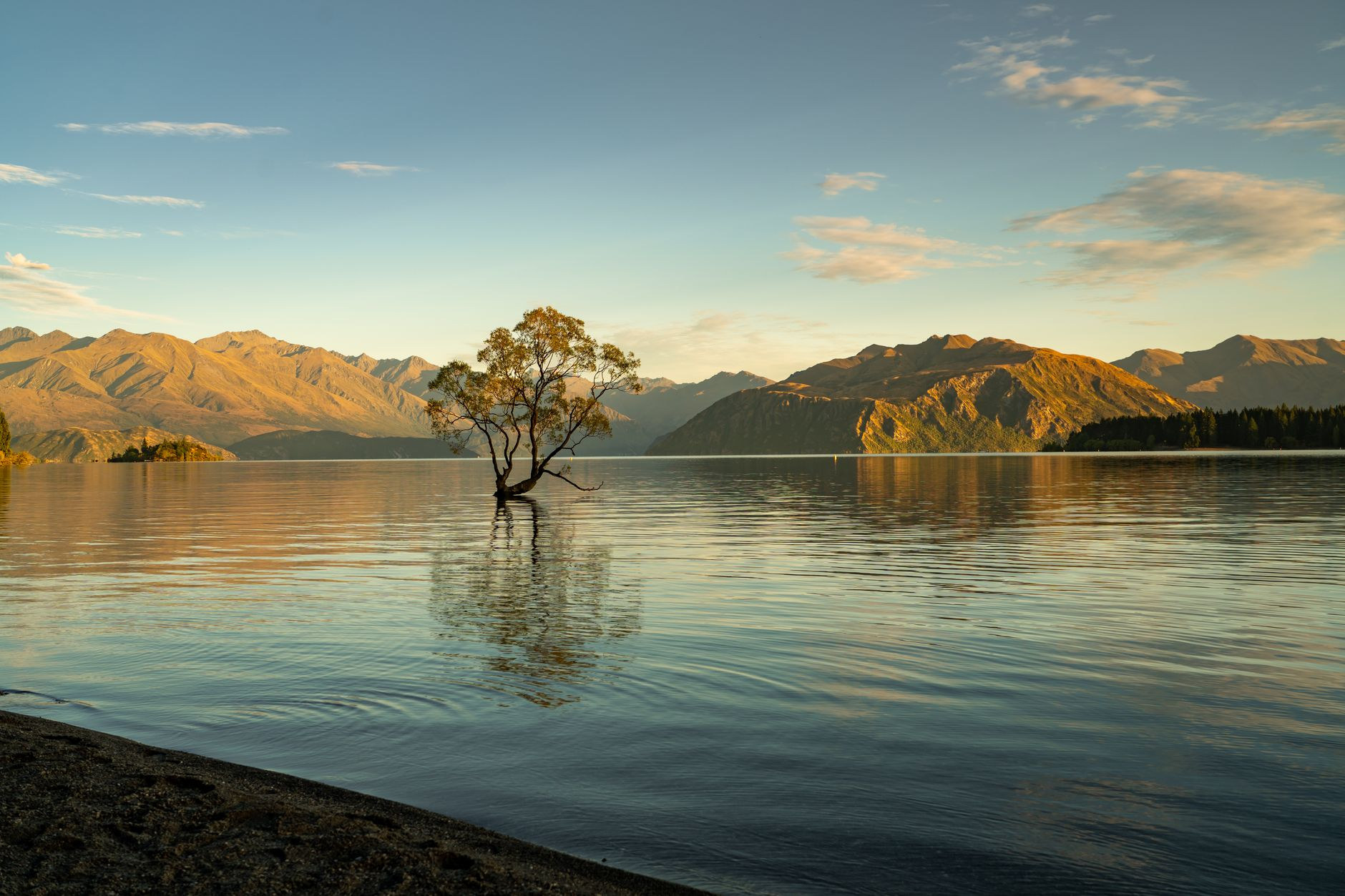 Serene waters and mountain backdrop at Lake Wanaka