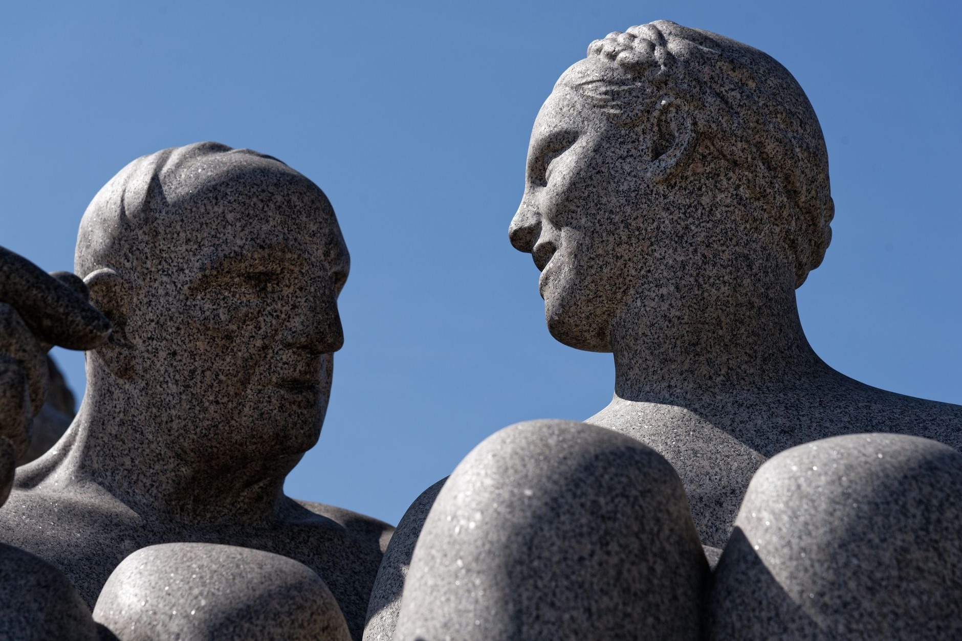 Granite sculptures and monolith monument in Vigeland Sculpture Park in Oslo