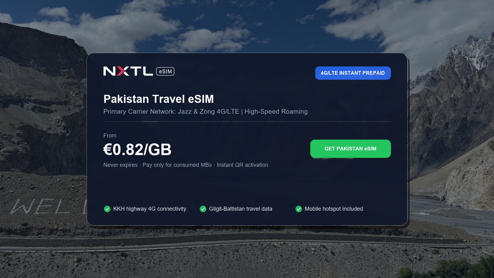 NXTL Global eSIM — one reusable eSIM for 180+ countries with high-speed data across Pakistan