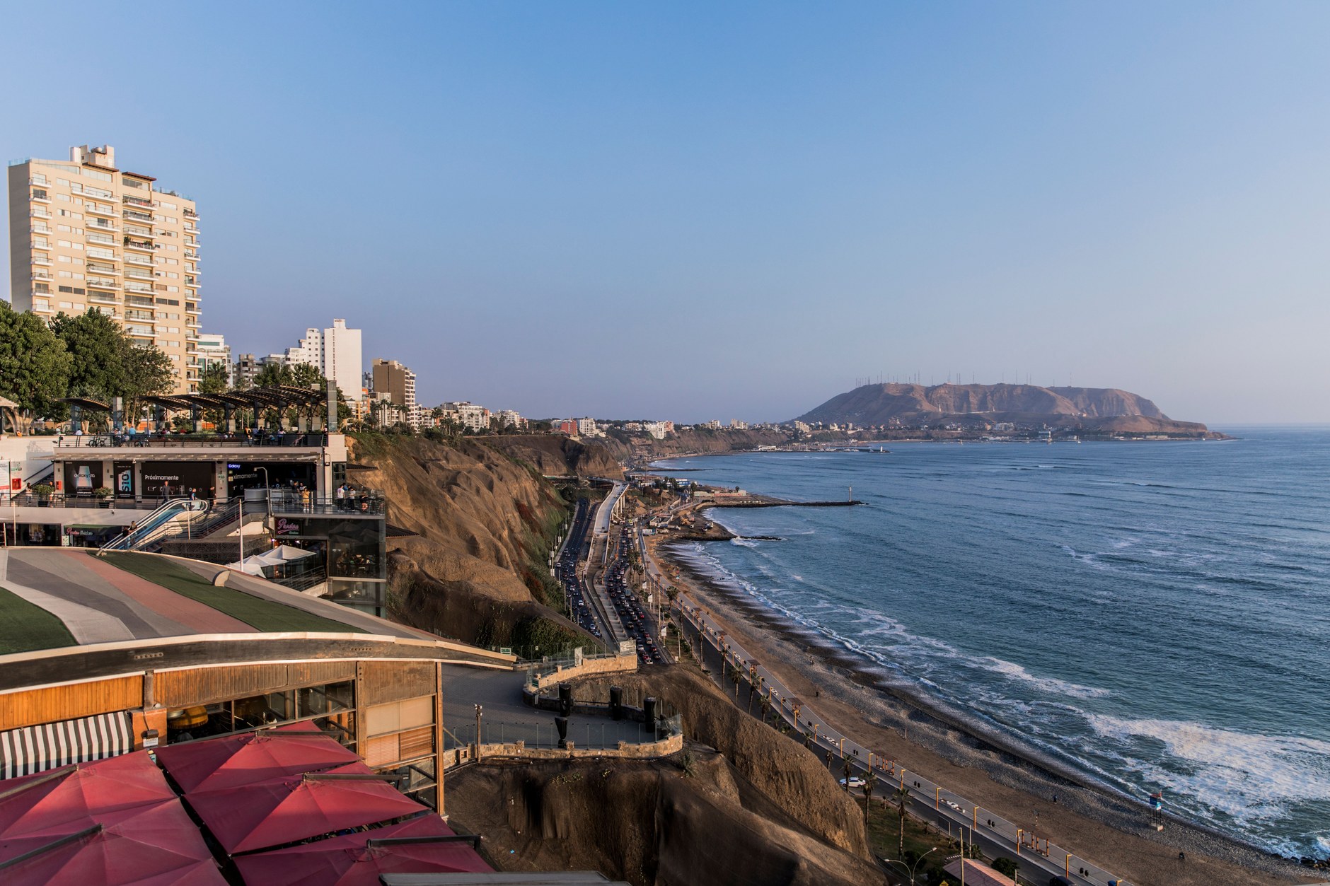 The coastal cliffs and Pacific ocean promenade of Miraflores Malecón in Lima
