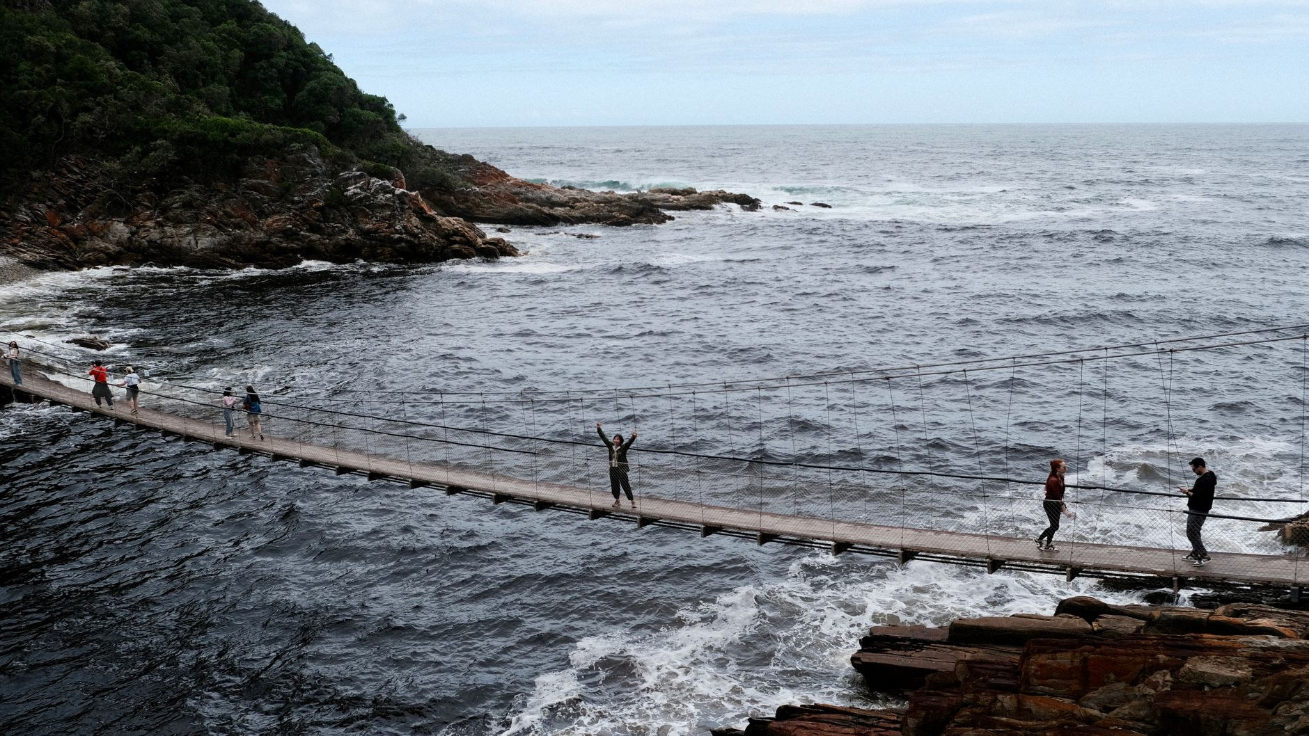 Storms River suspension bridge and rugged coastal forest