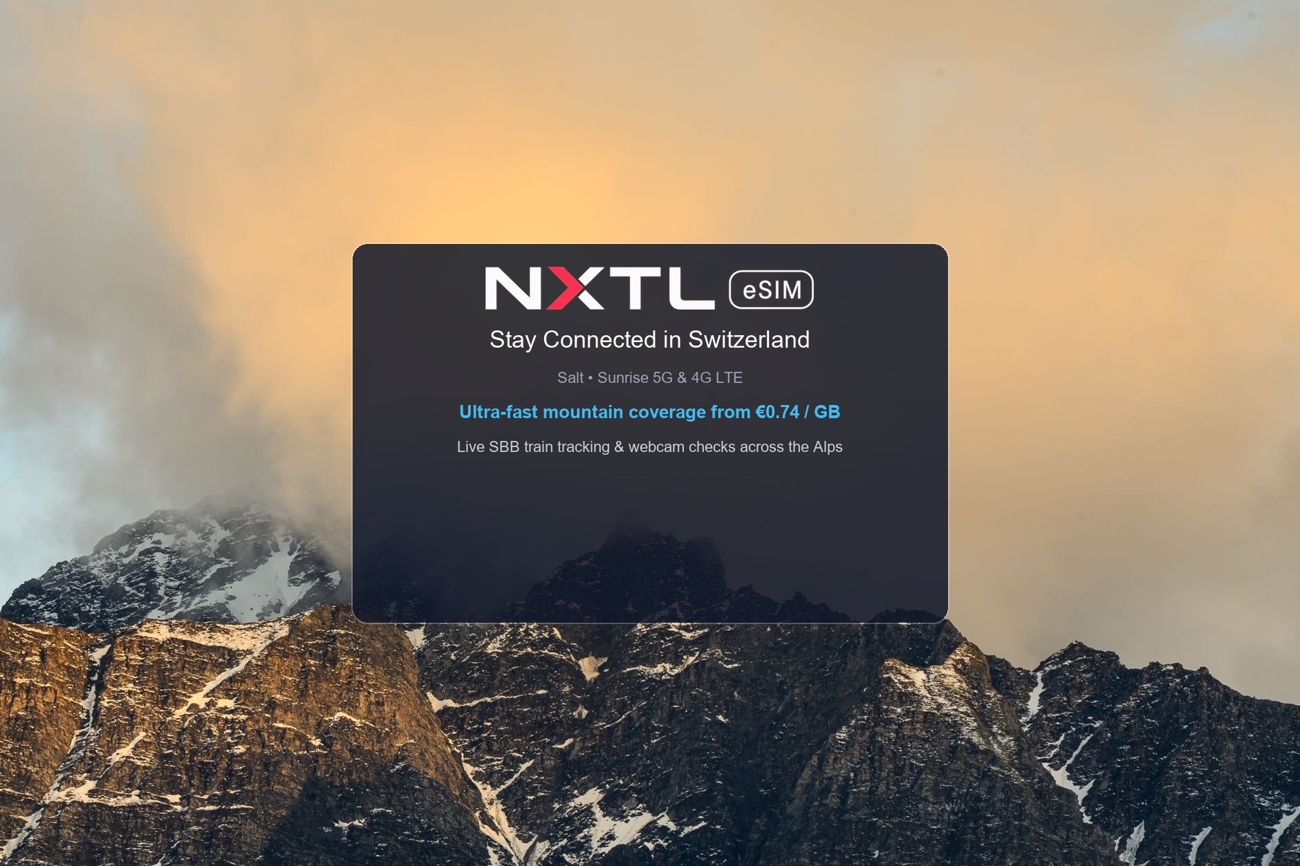 NXTL mobile data connectivity card for travelers visiting Switzerland