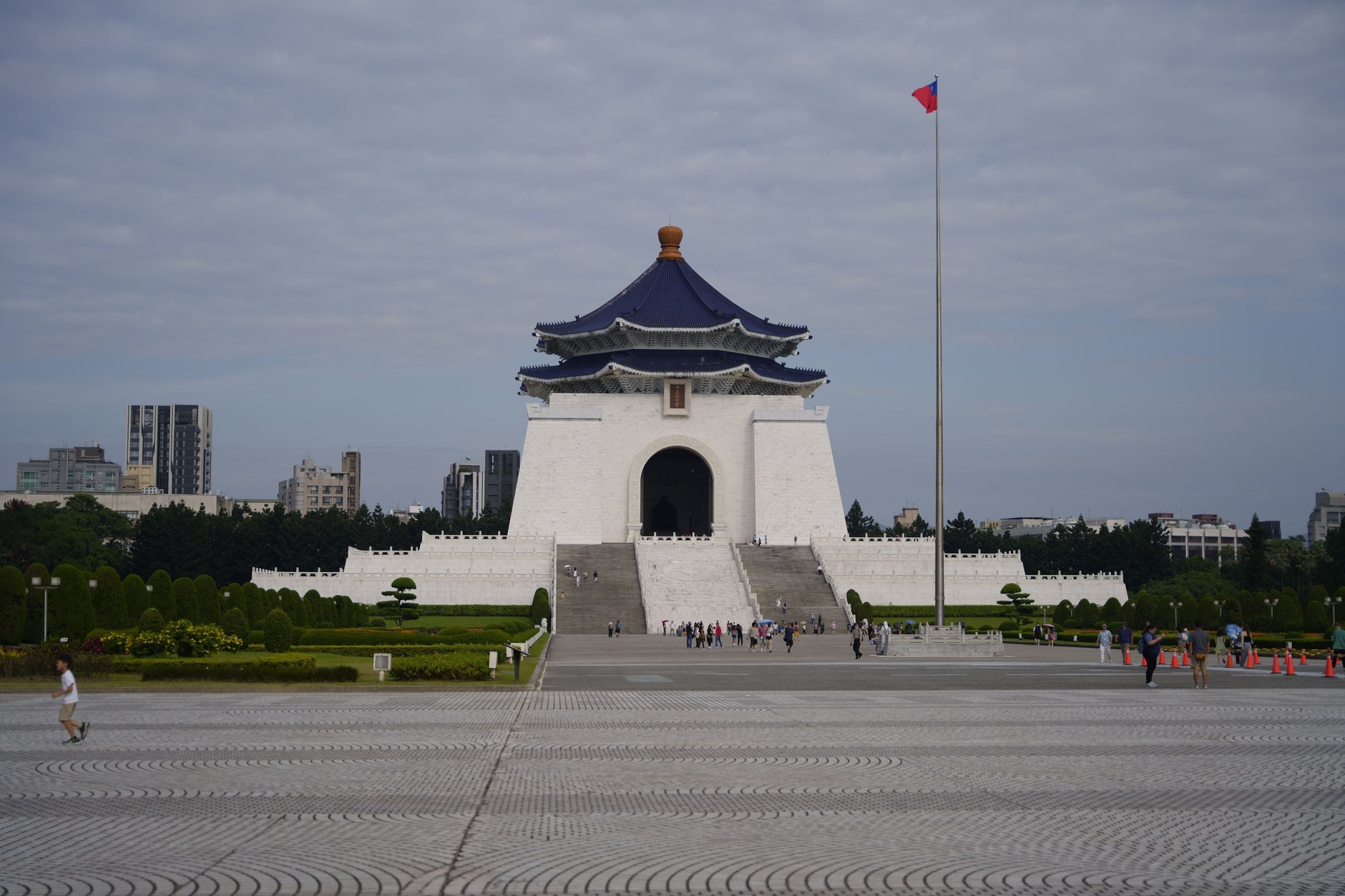 The white marble and blue roof of Chiang Kai-shek Memorial Hall in Taipei