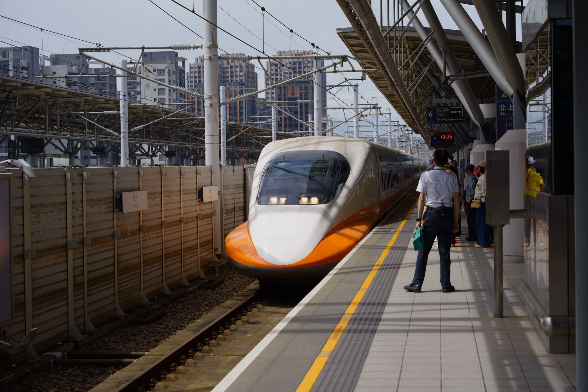 A Taiwan High Speed Rail THSR streamlined bullet train at the platform