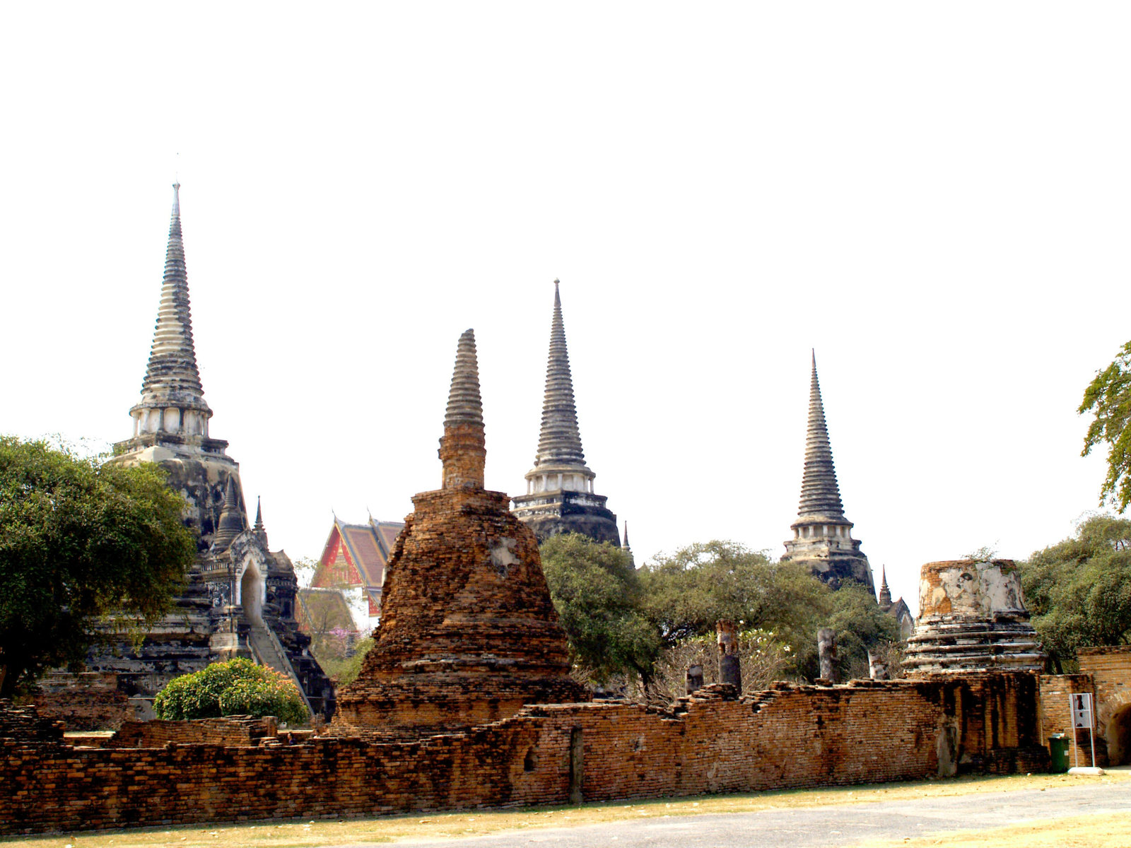 Ancient brick stupas and temple ruins in Ayutthaya