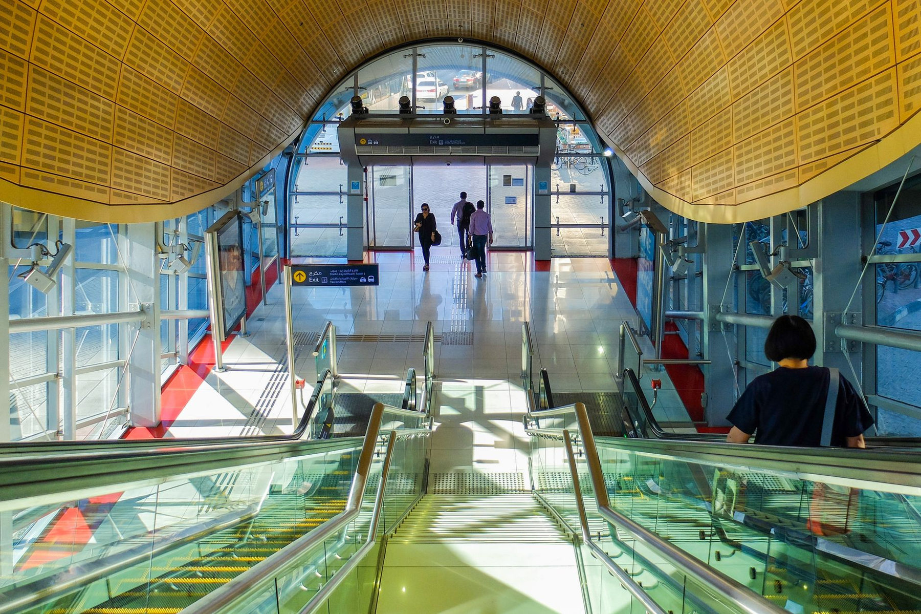 An escalator in the Dubai Metro