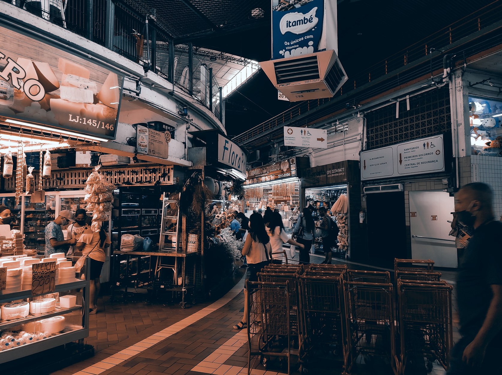 Historic indoor food stalls inside Reading Terminal Market in Philadelphia