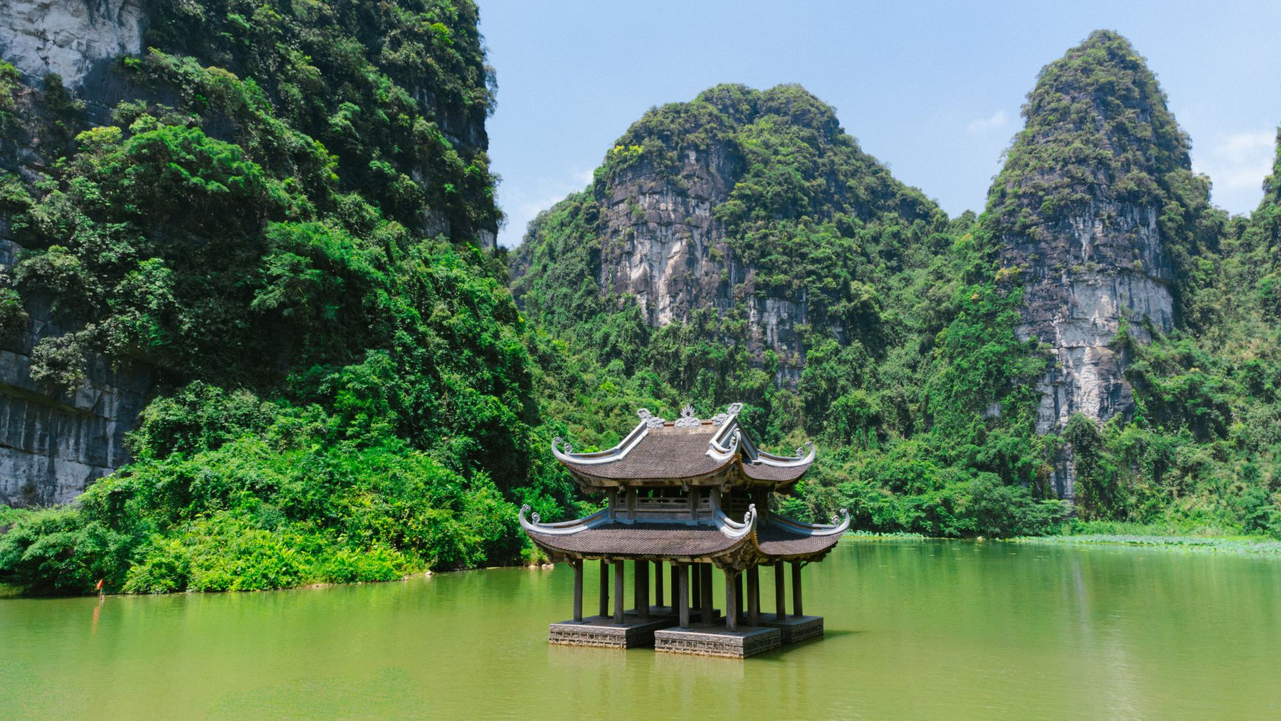 A pagoda among limestone hills in Ninh Bình