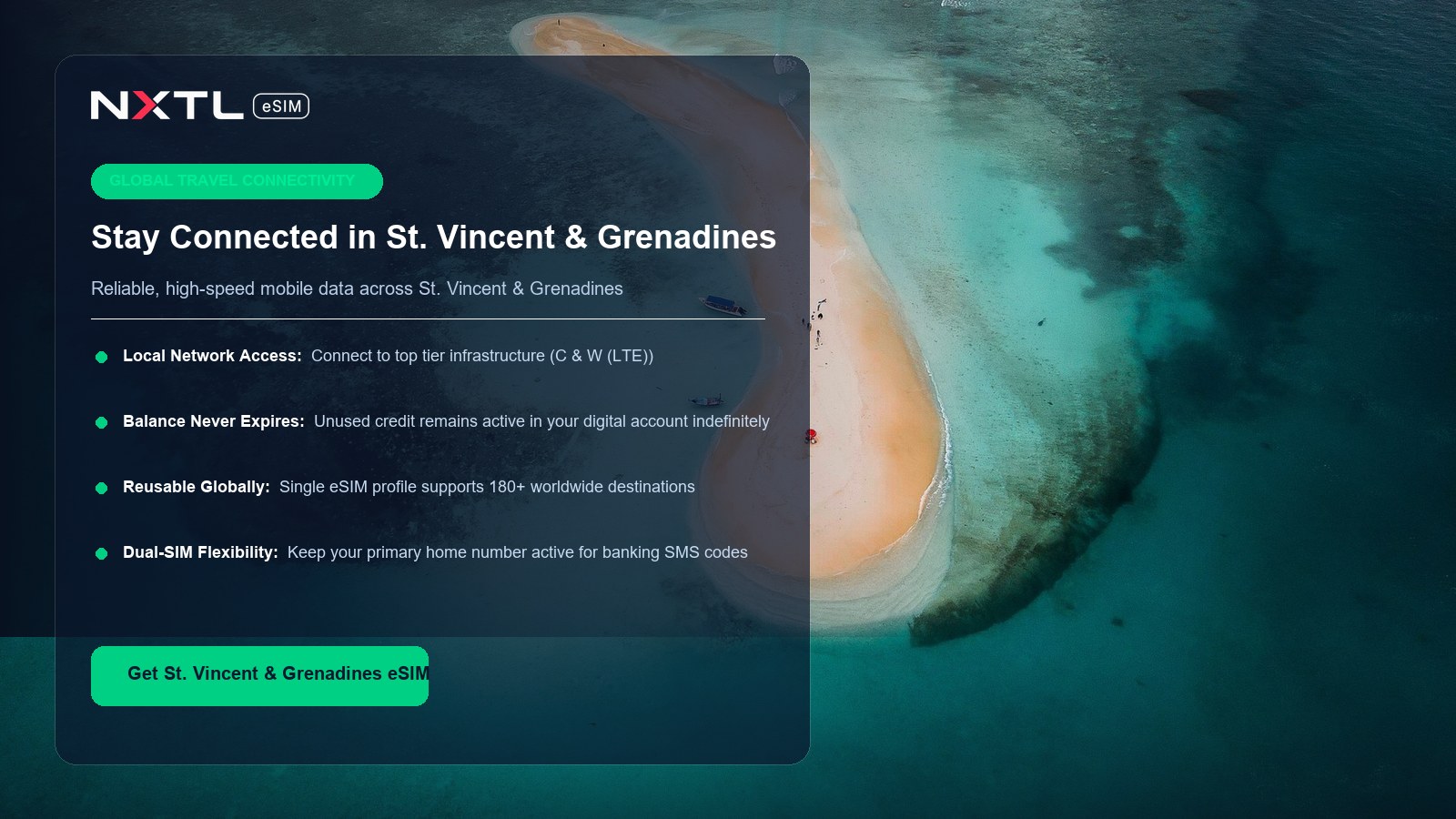 NXTL eSIM digital card for reliable mobile internet across Saint Vincent and the Grenadines
