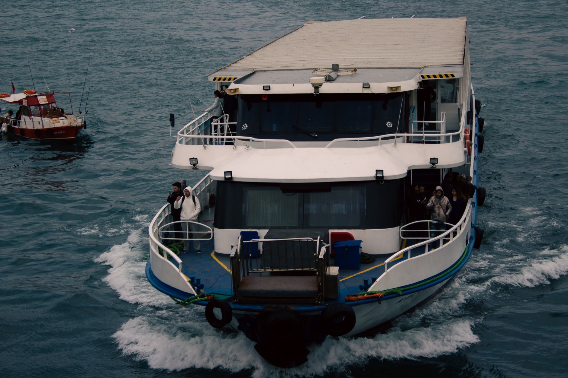 Fast passenger water taxi catamaran crossing the Sierra Leone River estuary between Lungi and Freetown