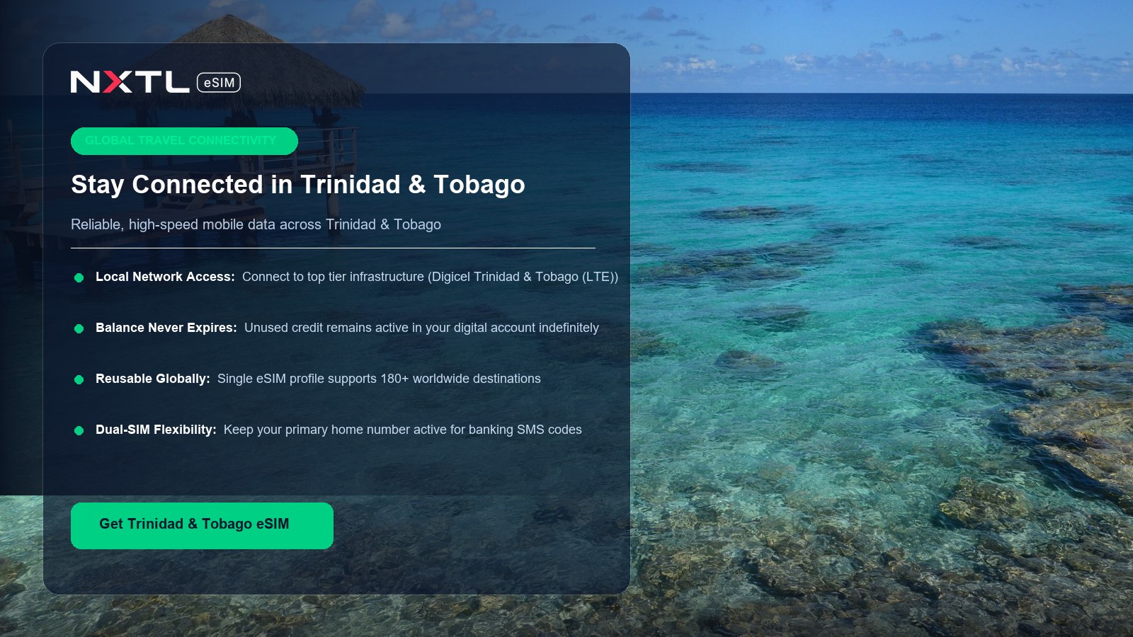 NXTL eSIM digital card for reliable mobile internet across Trinidad and Tobago