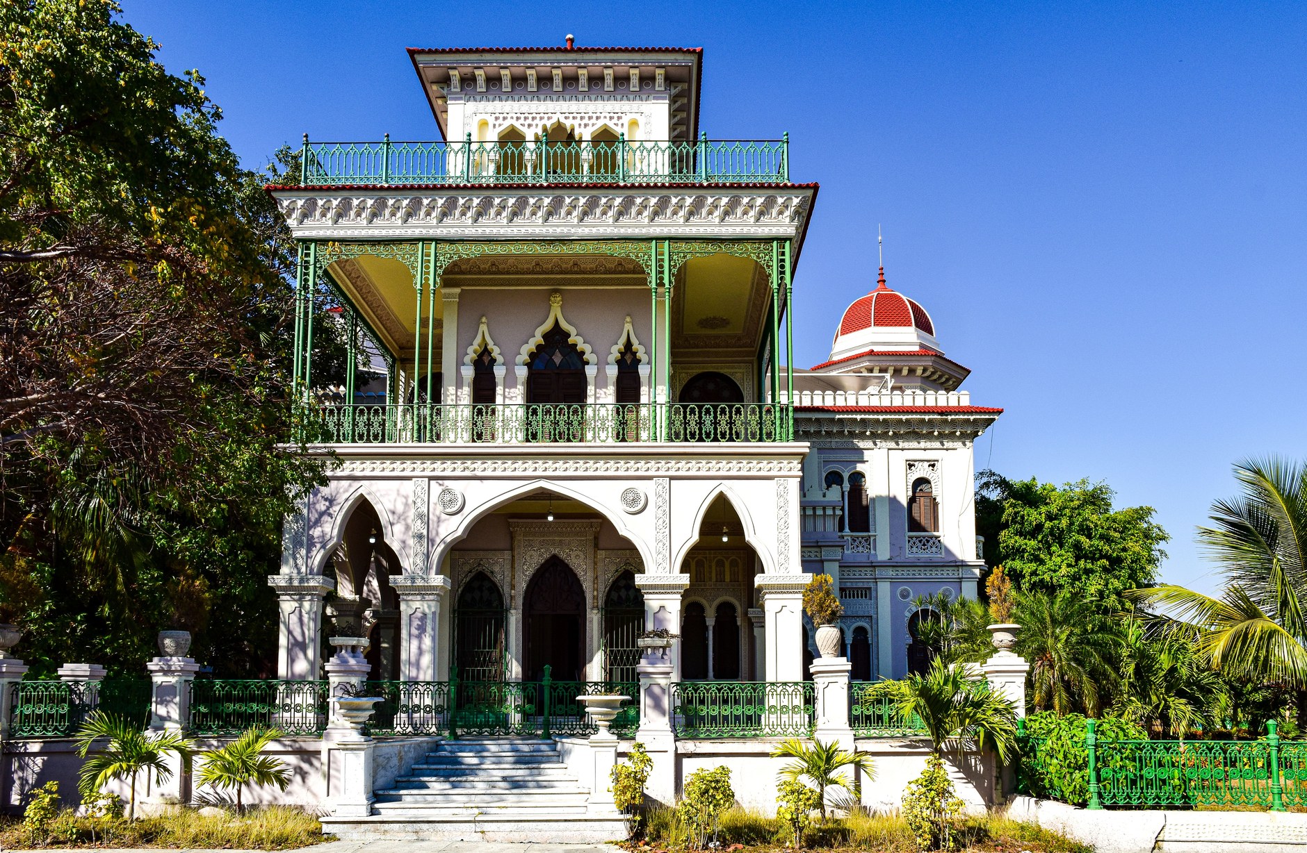 Historic colonial gingerbread architecture facing Queen's Park Savannah in Port of Spain