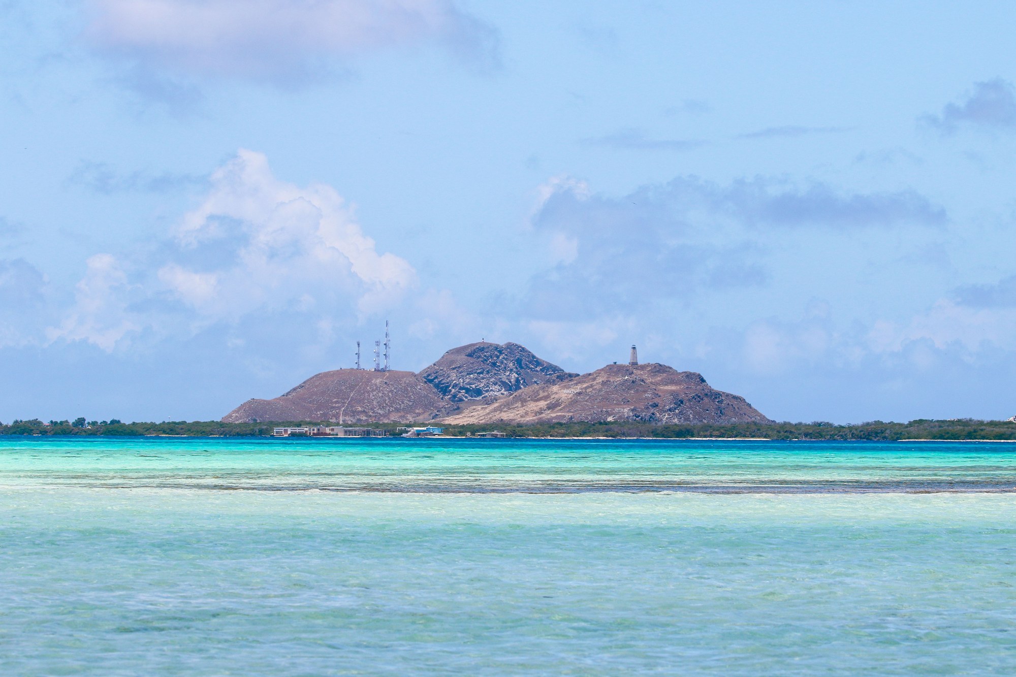 Rustic fishing village of Gran Roque with colorful houses and turquoise Caribbean waters