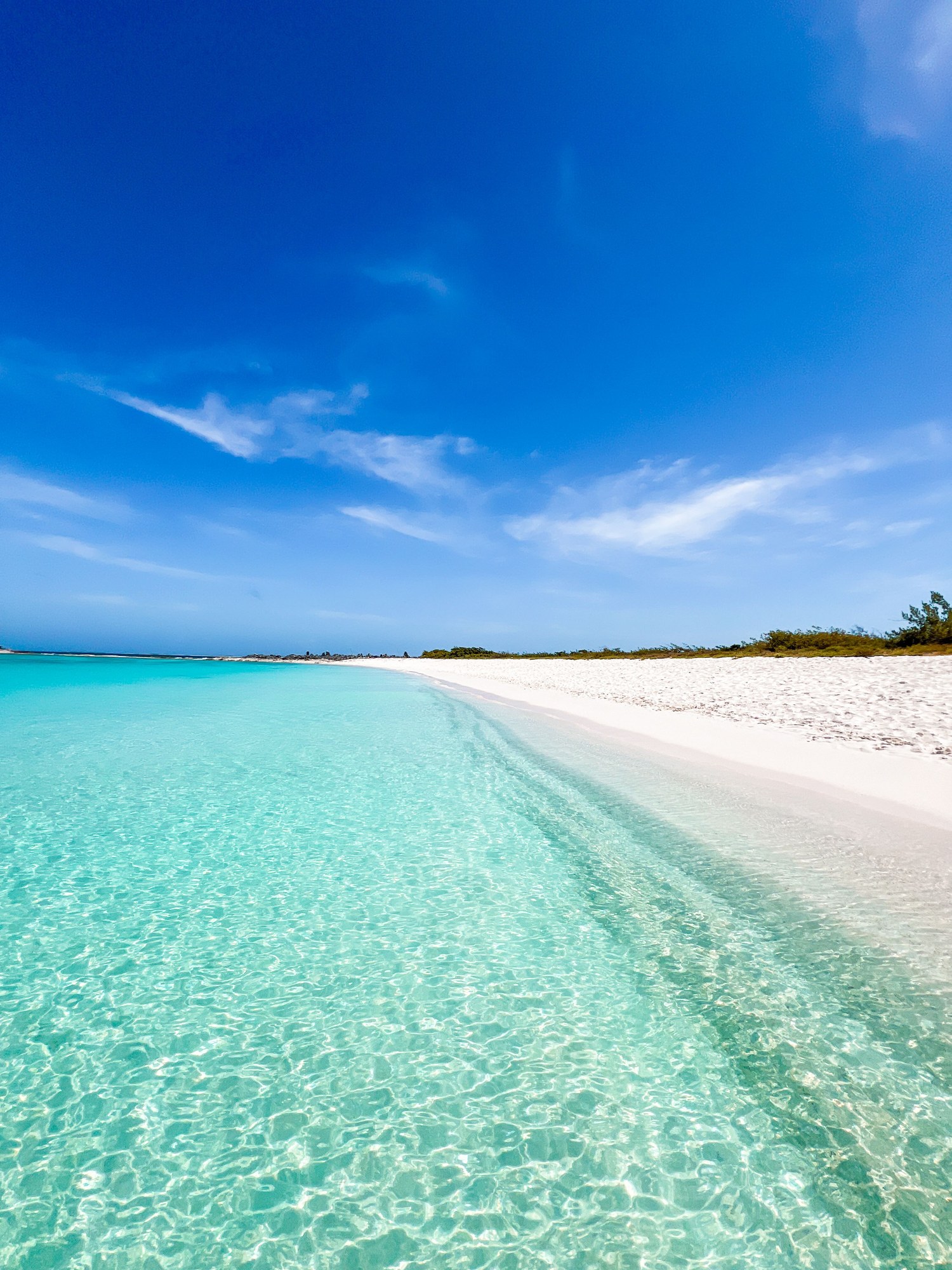Shallow turquoise waters and white sand reef in Los Roques Archipelago, Venezuela