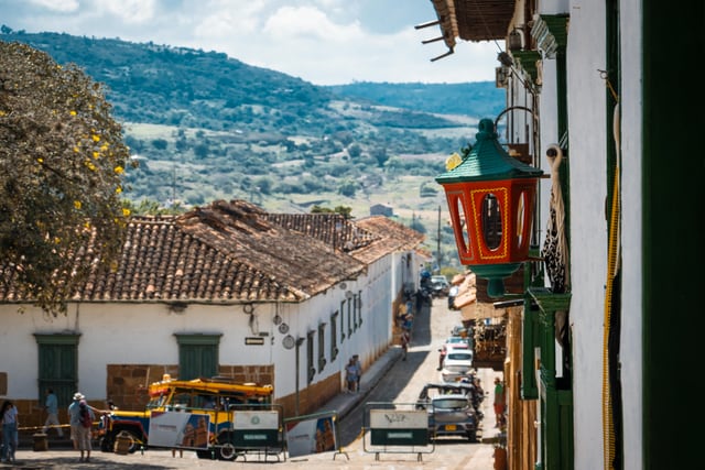 Charming colonial town of Barichara in Colombia, showcasing traditional architecture and scenic hills.